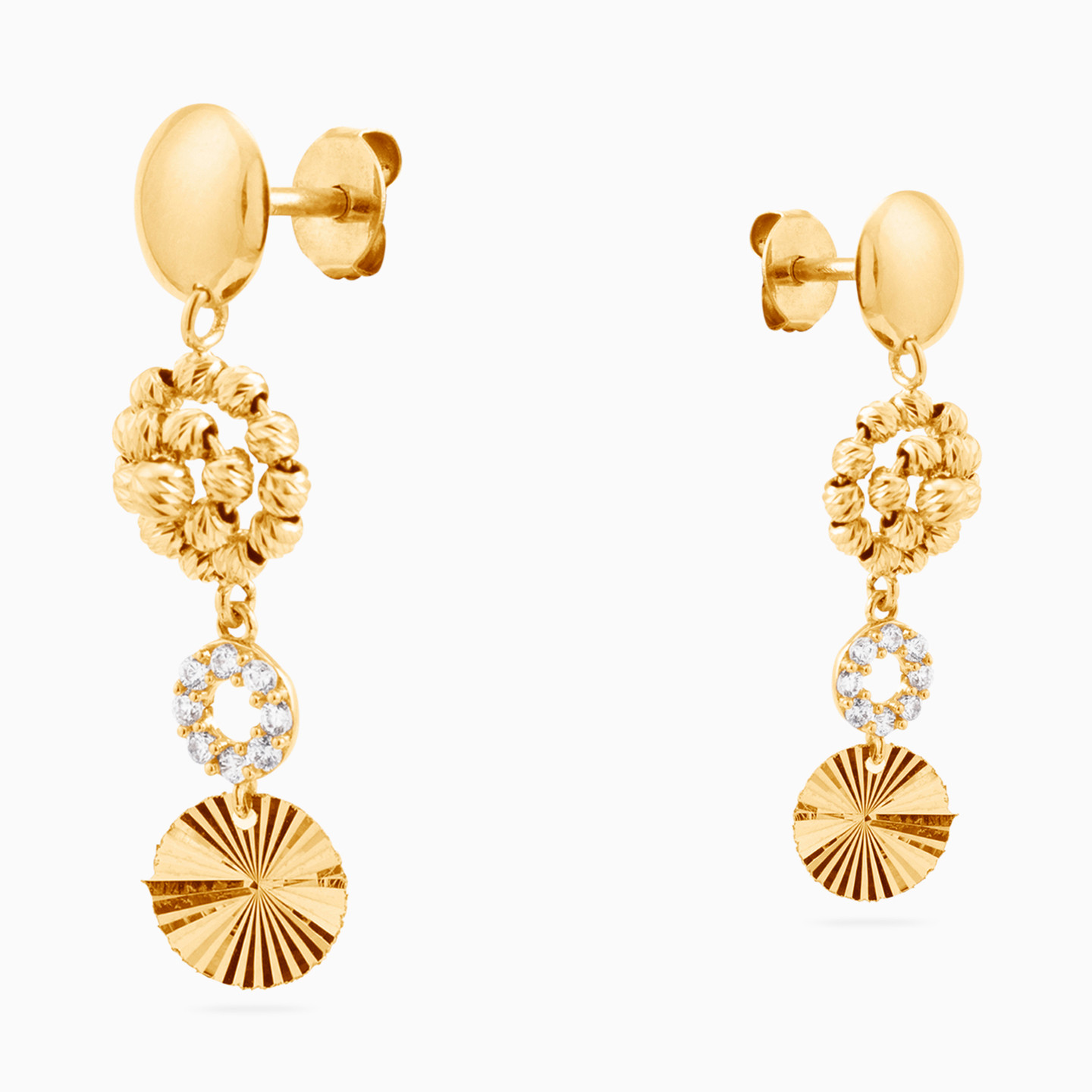 21K Gold Cubic Zirconia Drop Earrings - 3