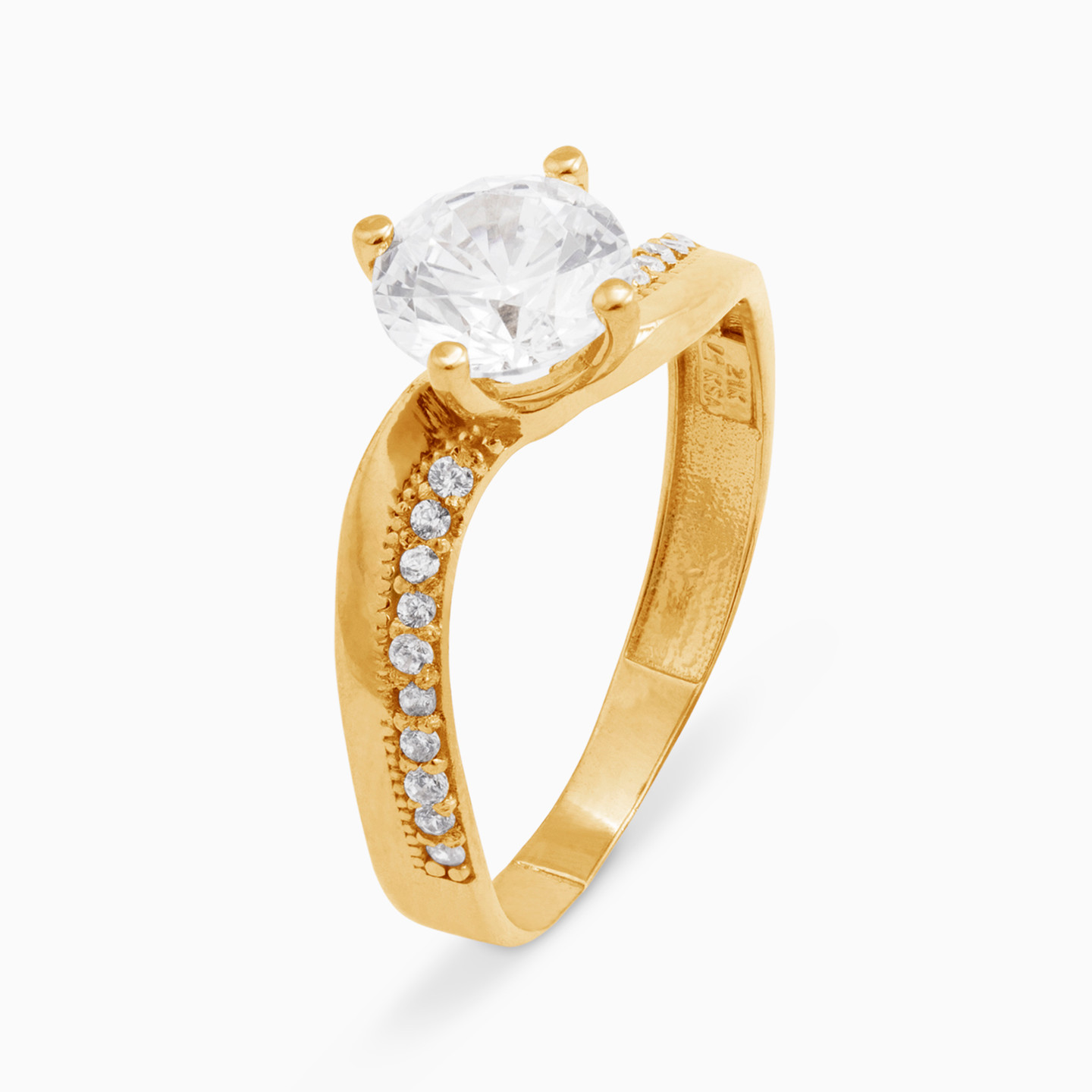 خاتم توينز ذهب متموج عيار 21 قيراط مزين بأحجار الزركون - 2 خاتم توينز ذهب متموج عيار 21 قيراط مزين بأحجار الزركون - 2