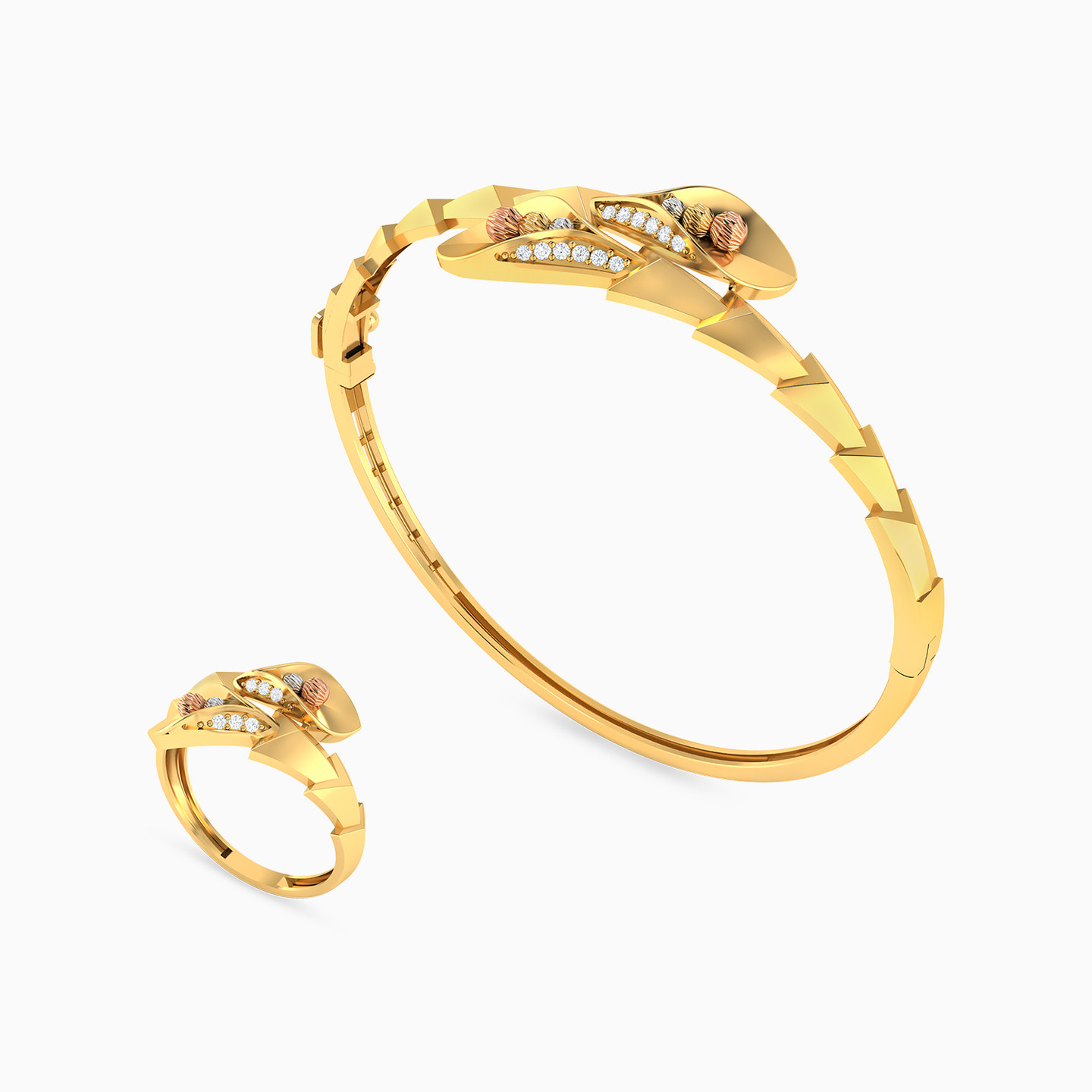 21K Gold Cubic Zirconia Bangle & Ring Jewelry Set - 2 Pieces