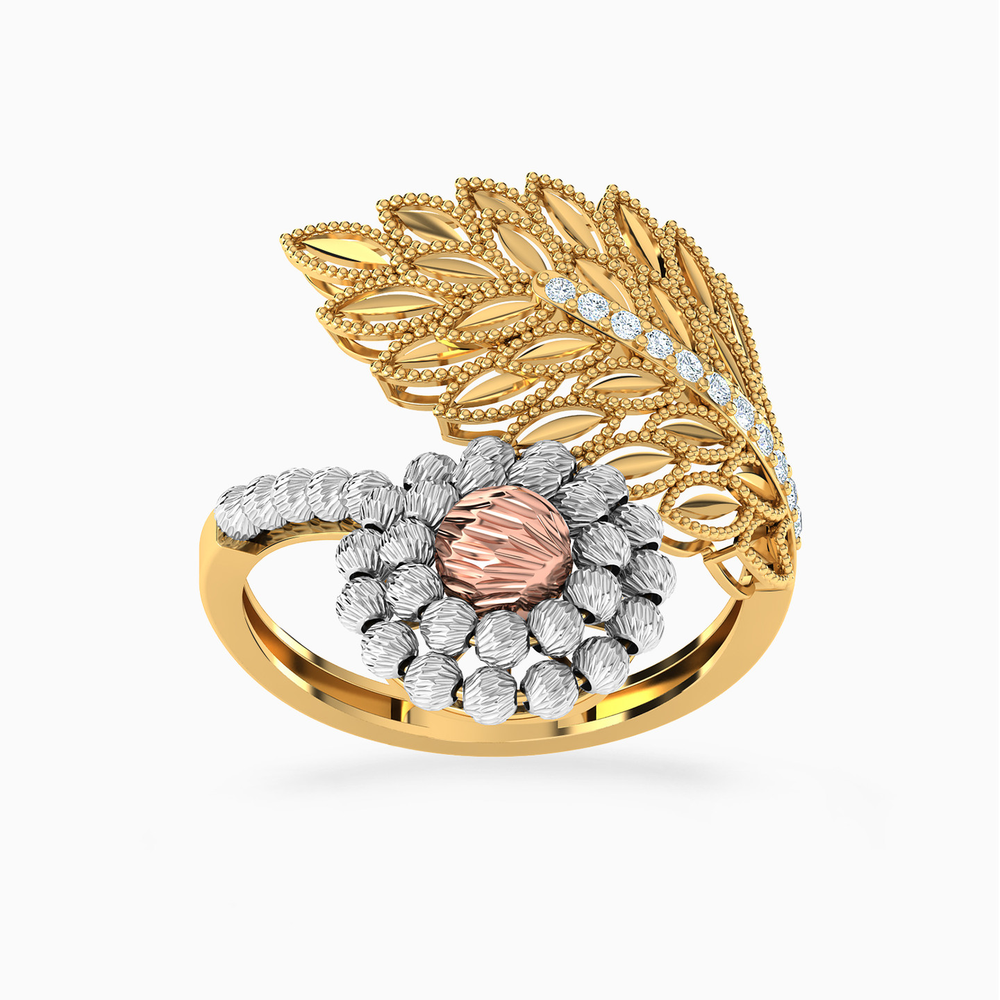 Leaf Cubic Zirconia Ring in 21K Gold - 2