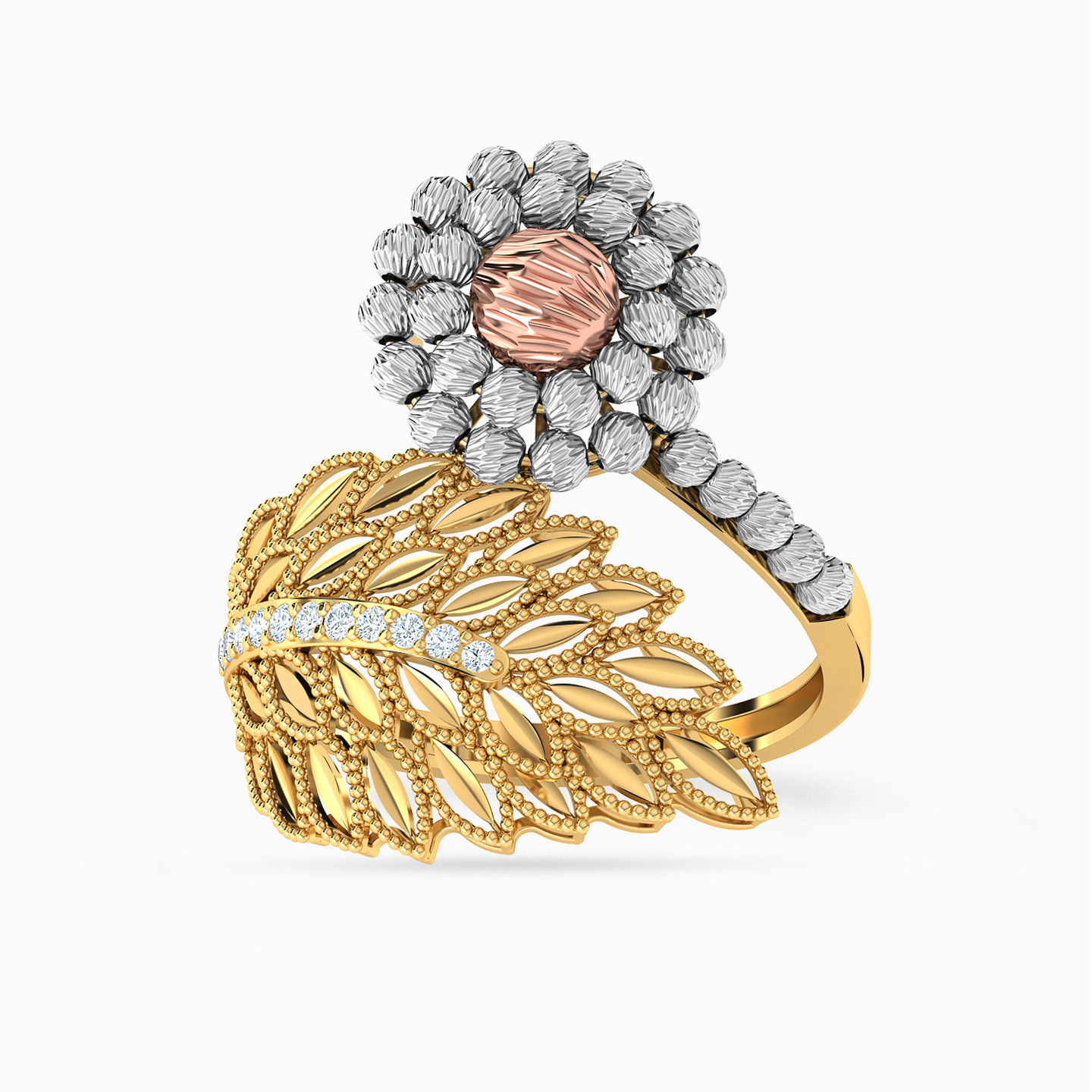 Leaf Cubic Zirconia Ring in 21K Gold - 3