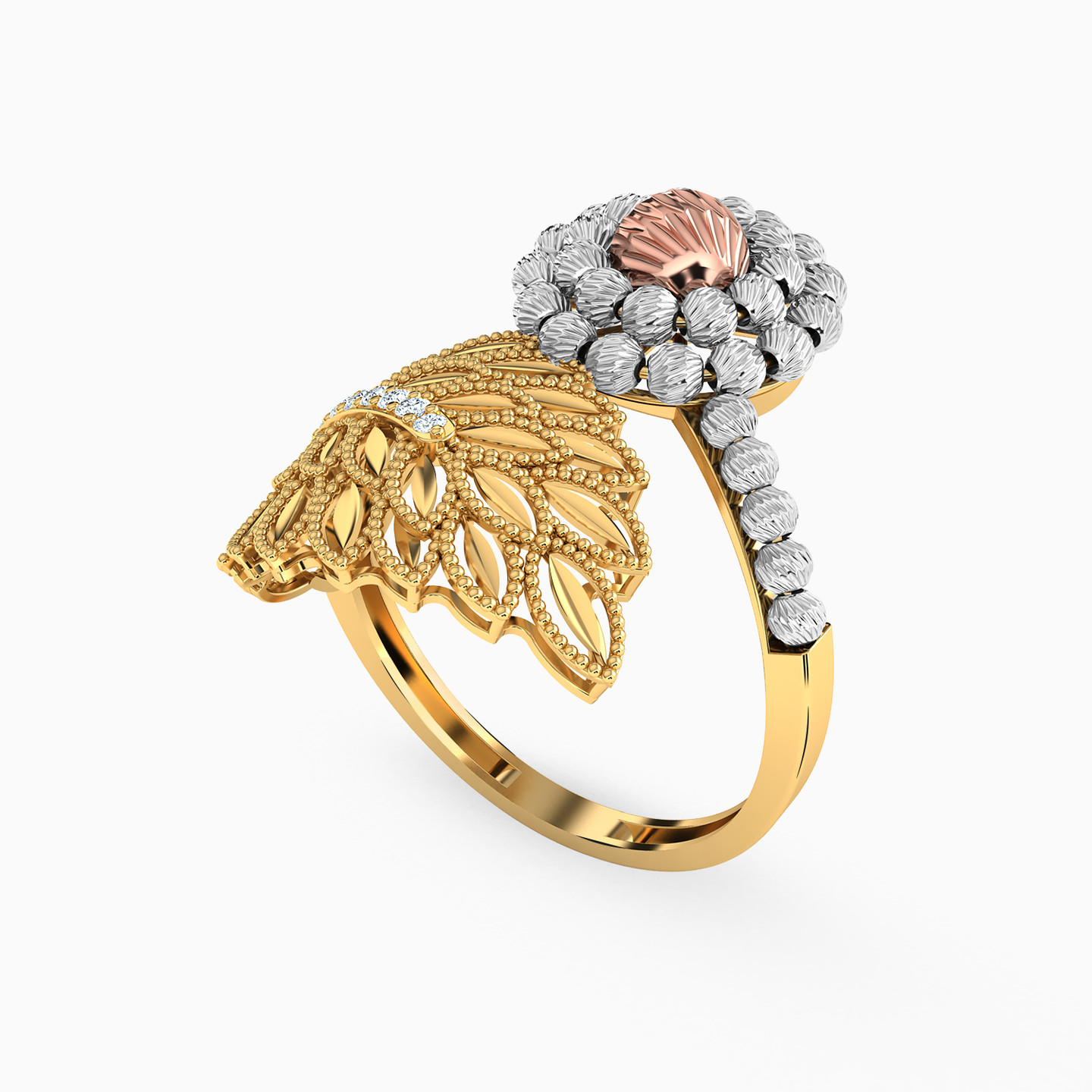 Leaf Cubic Zirconia Ring in 21K Gold - 4