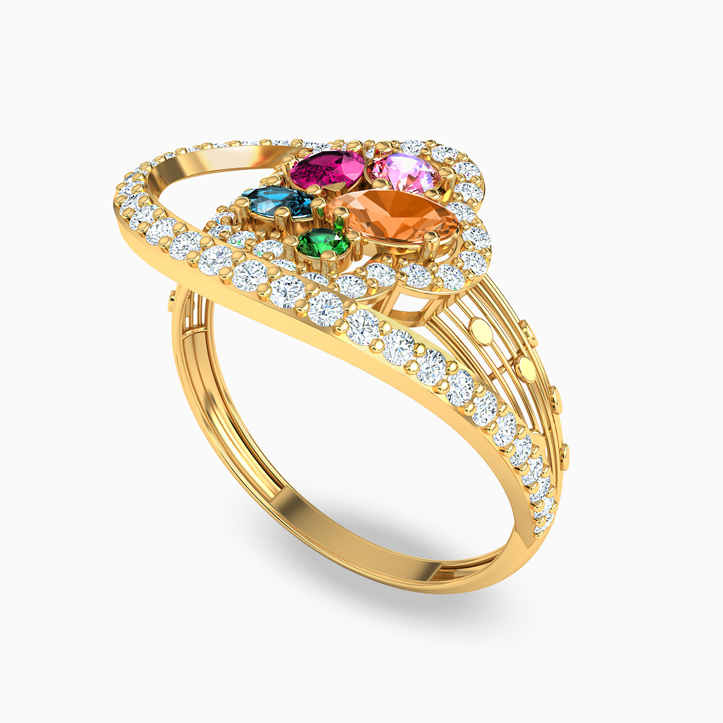 21K Gold Colored Stones Statement Ring - 2