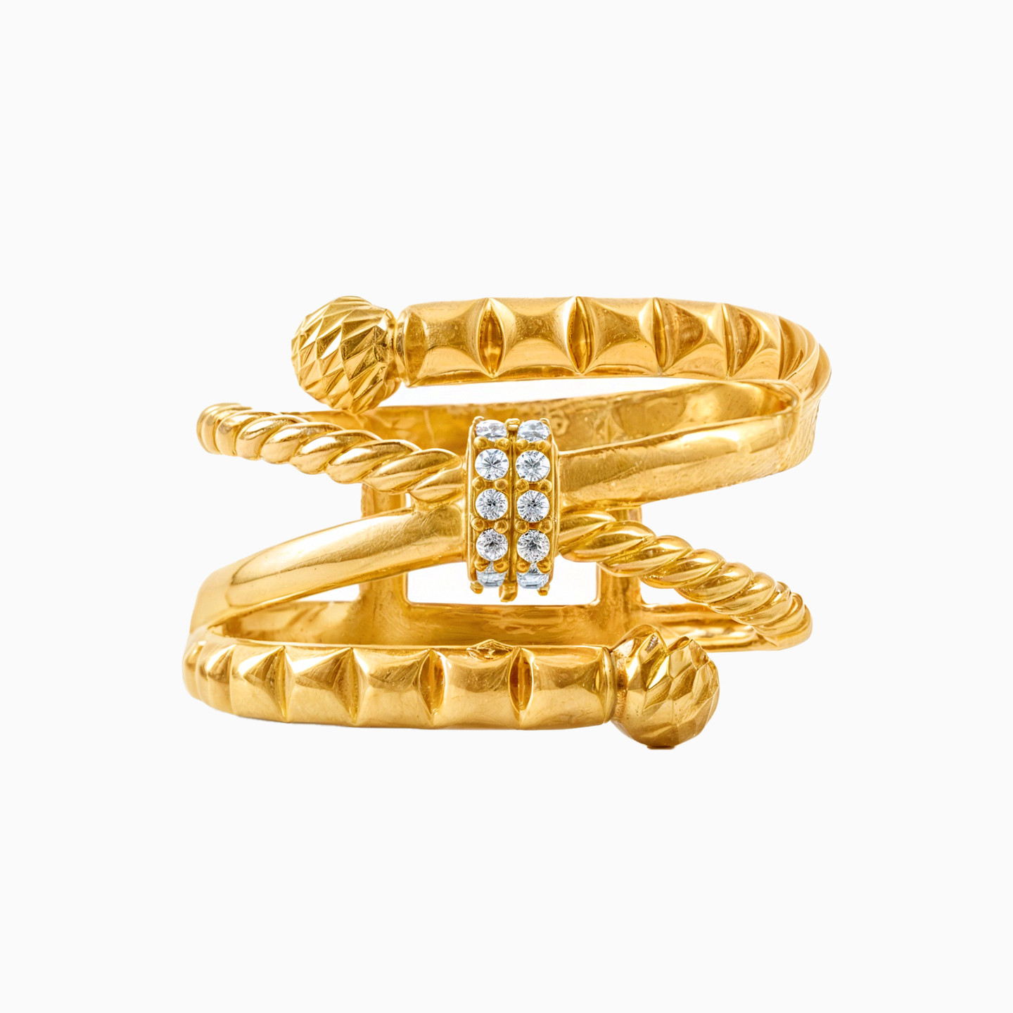Crossover Cubic Zirconia Ring in 21K Gold Crossover Cubic Zirconia Ring in 21K Gold