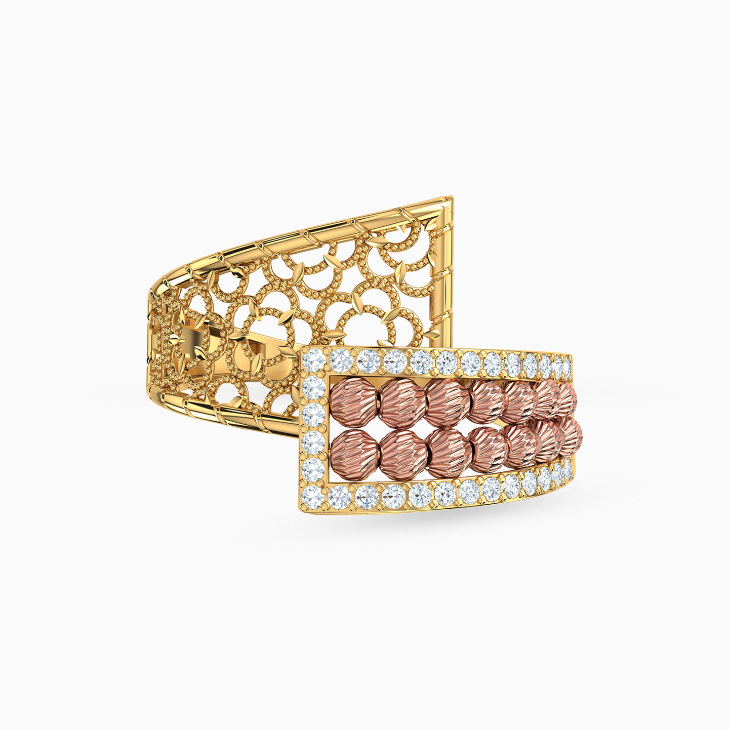 Rectangular Beaded Cubic Zirconia Ring in 21K Gold Rectangular Beaded Cubic Zirconia Ring in 21K Gold