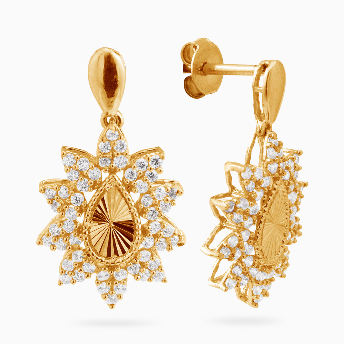 18K Gold Cubic Zirconia Drop Earrings - 2