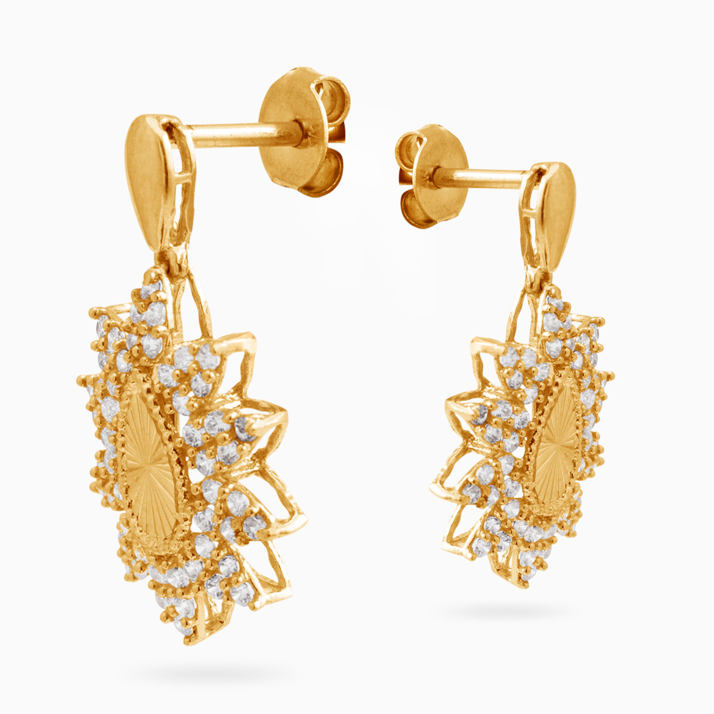 18K Gold Cubic Zirconia Drop Earrings - 3