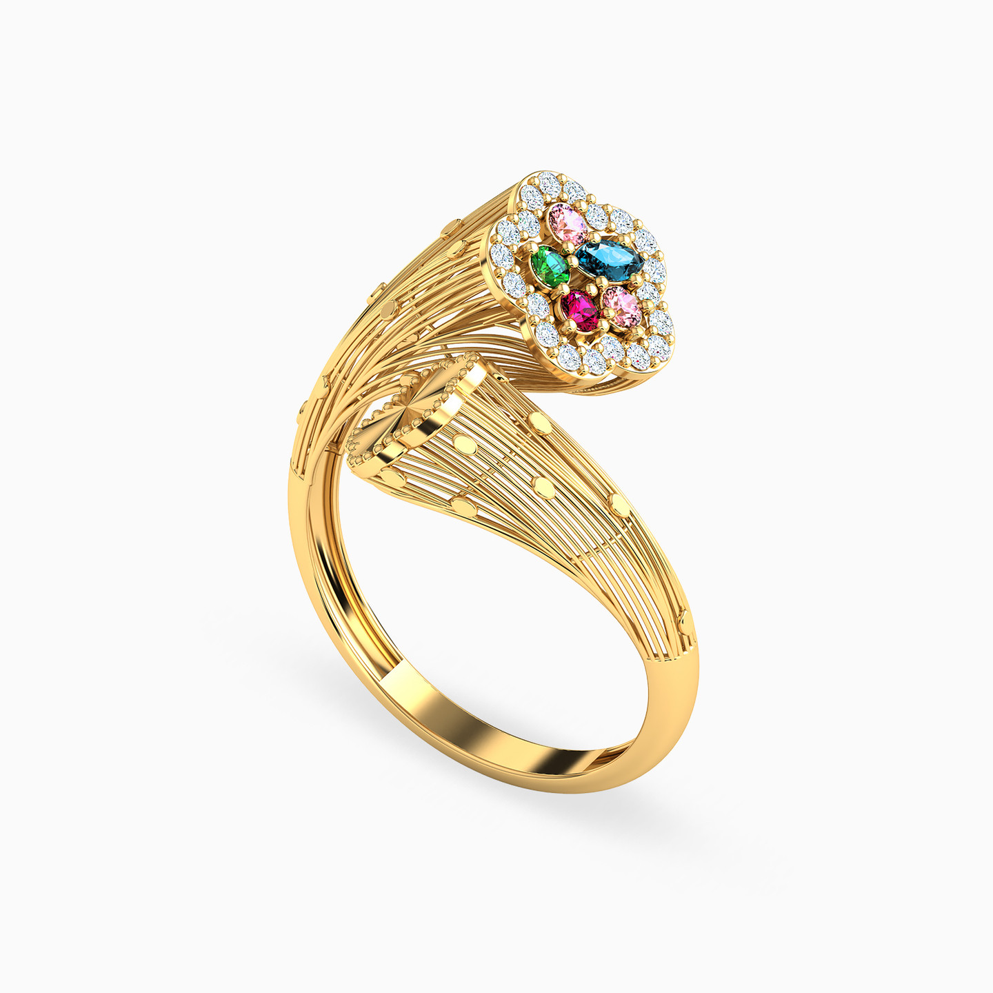 21K Gold Colored Stones Two-headed Ring - 2