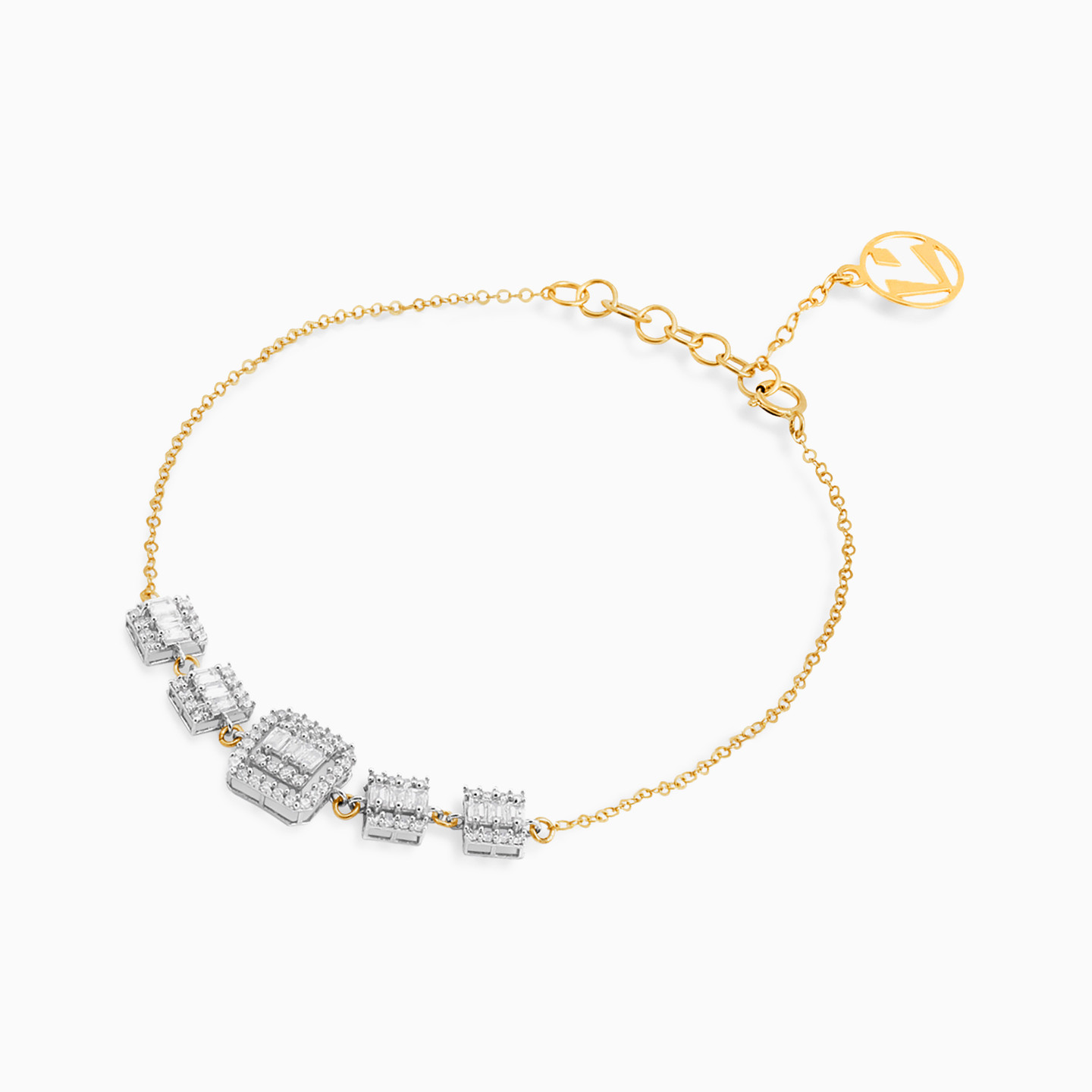 Square Cubic Zirconia Chain Bracelet in 18K Gold - 2 Square Cubic Zirconia Chain Bracelet in 18K Gold - 2