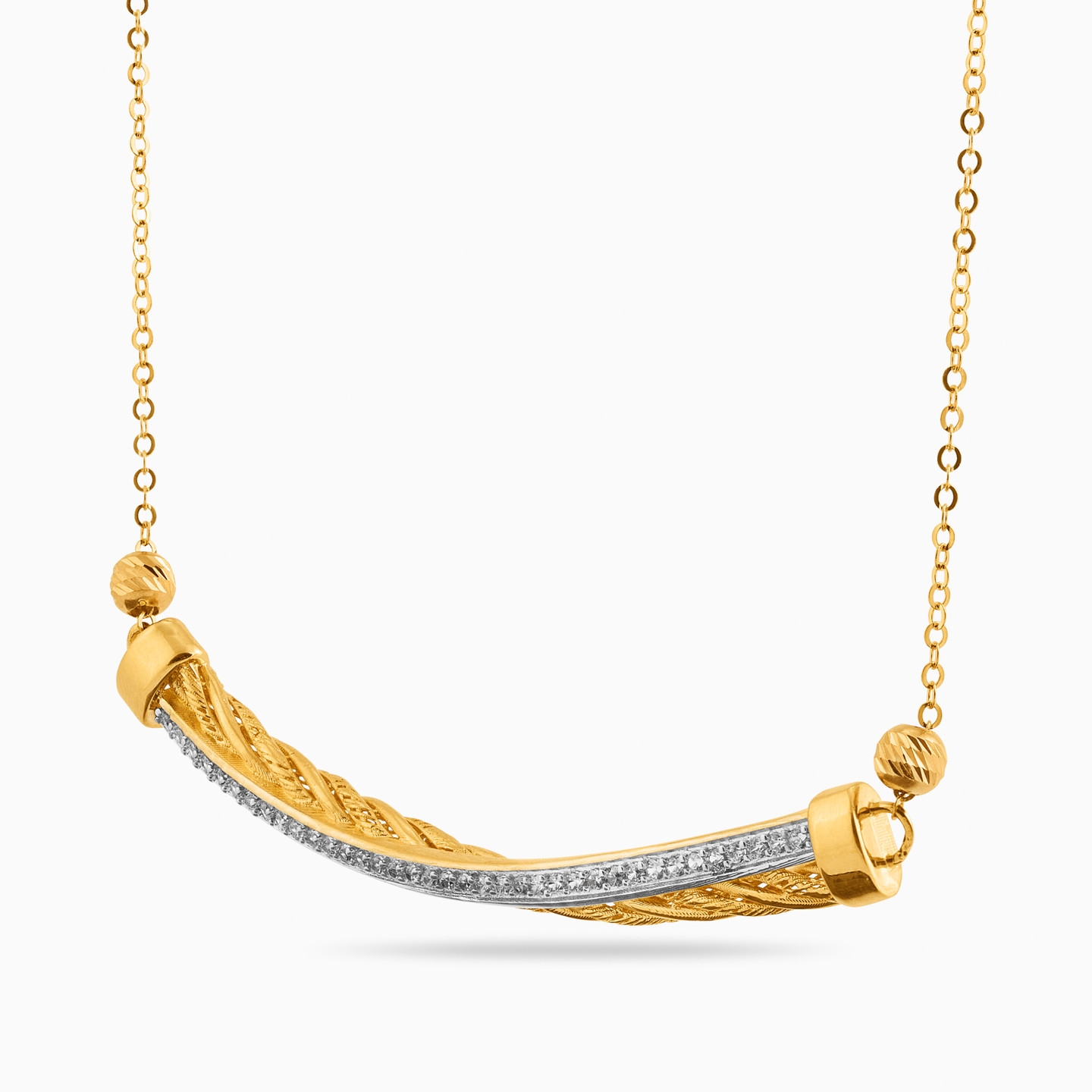 Curve Cubic Zirconia Necklace in 18K Gold - 2 Curve Cubic Zirconia Necklace in 18K Gold - 2