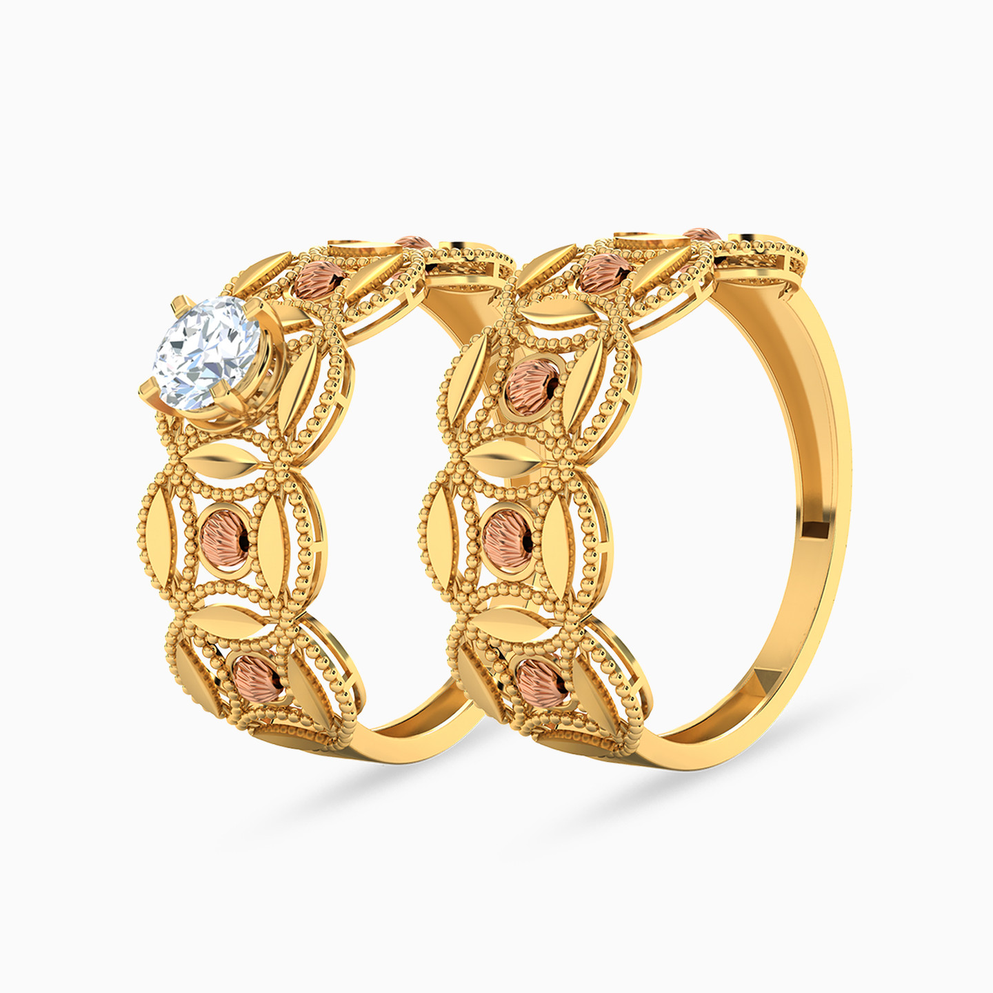 Circle Cubic Zirconia Twin Rings in 21K Gold