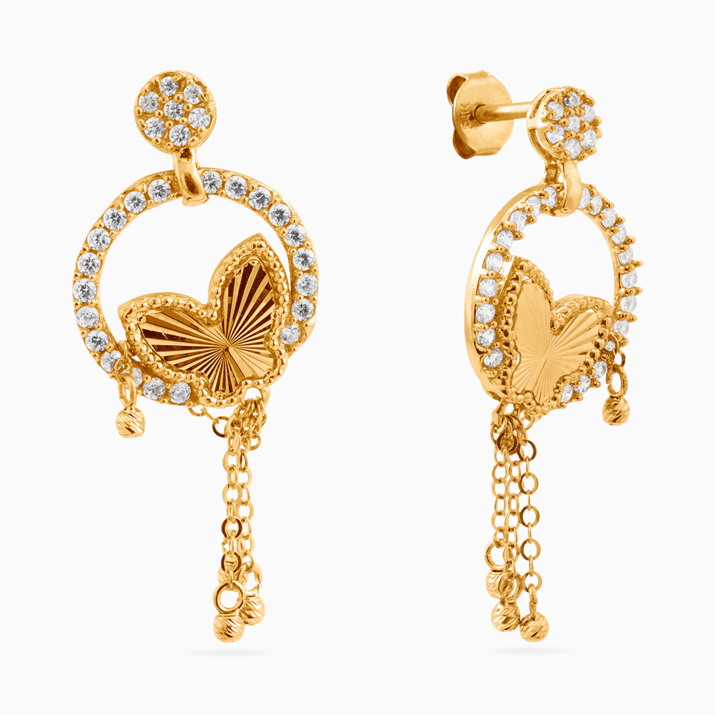 18K Gold Cubic Zirconia Drop Earrings - 2