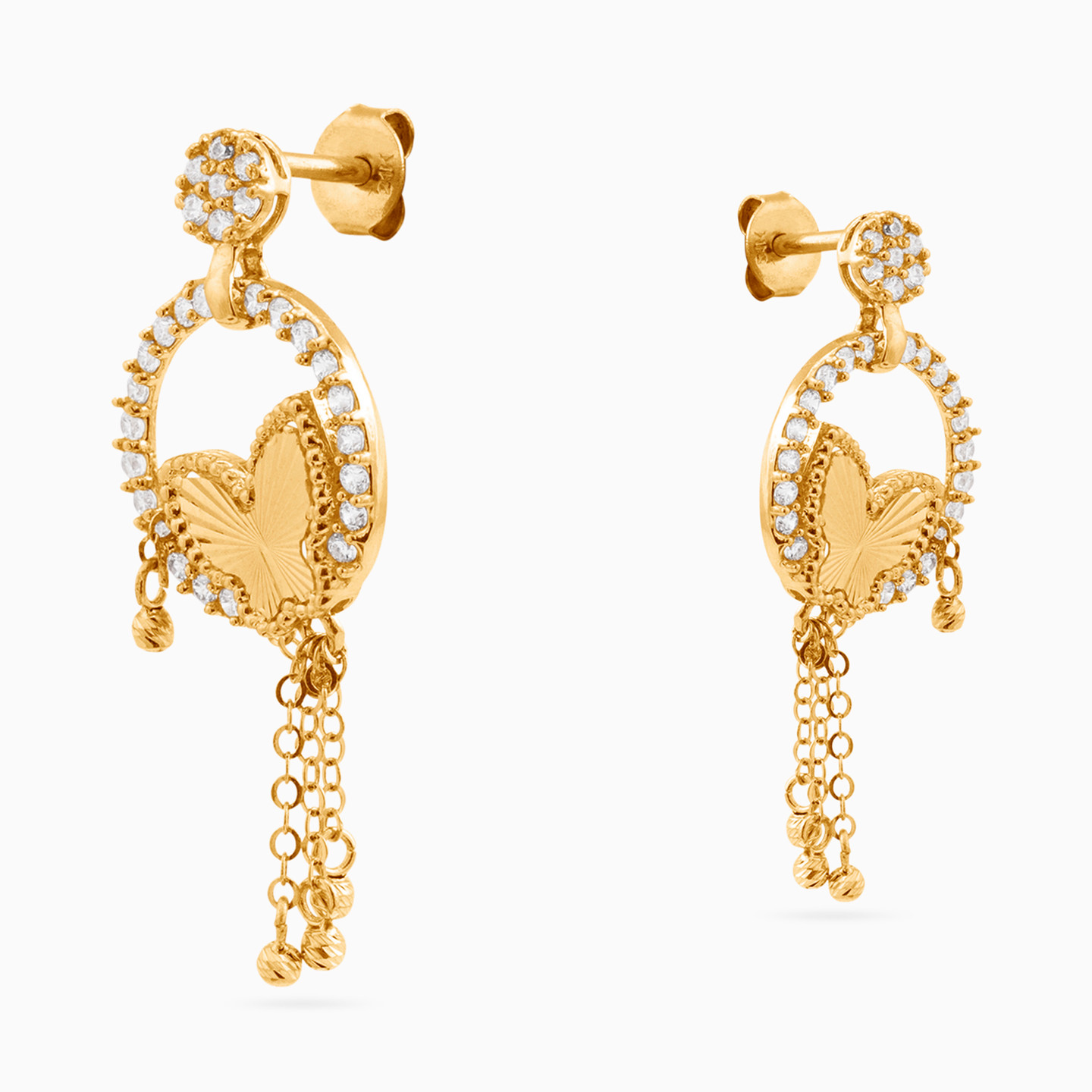 18K Gold Cubic Zirconia Drop Earrings - 3