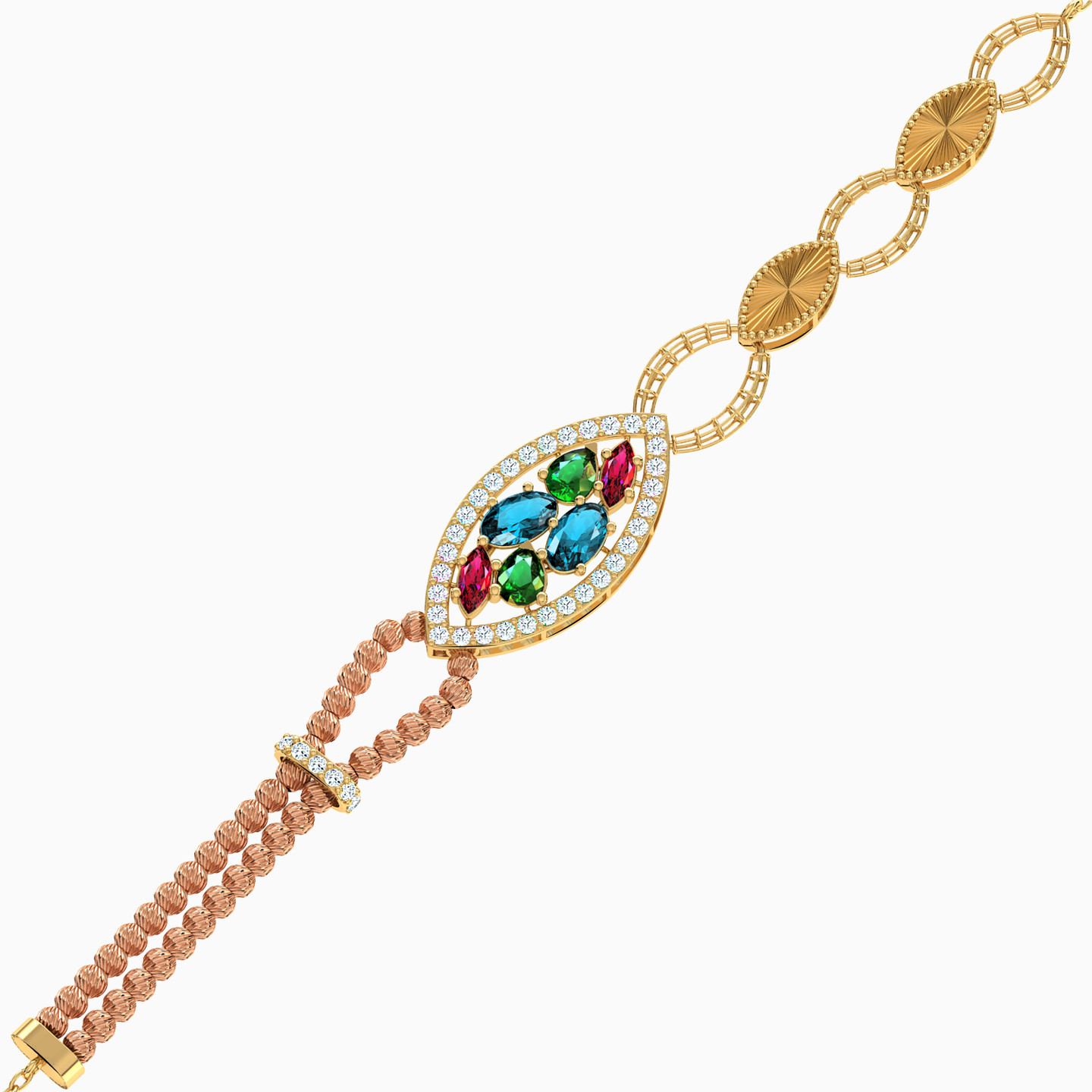 21K Gold Colored Stones Chain Bracelet - 3 21K Gold Colored Stones Chain Bracelet - 3