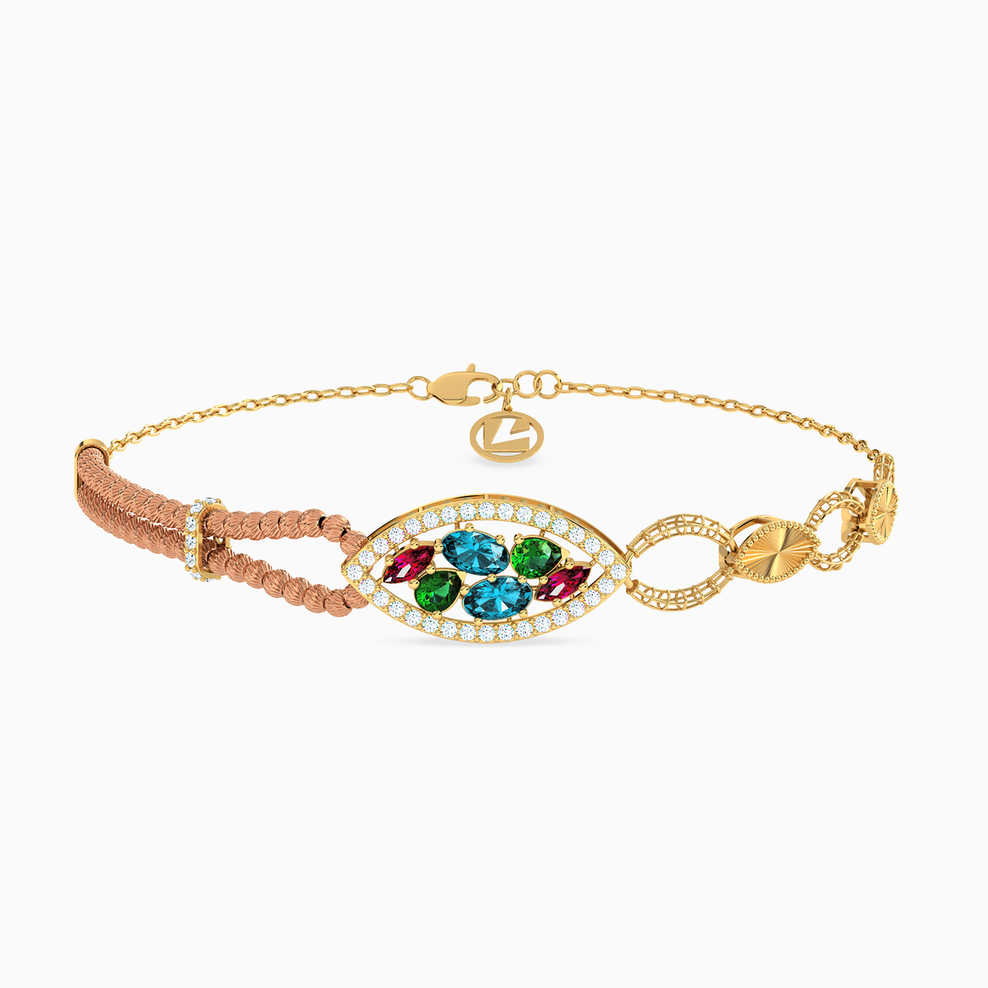 21K Gold Colored Stones Chain Bracelet