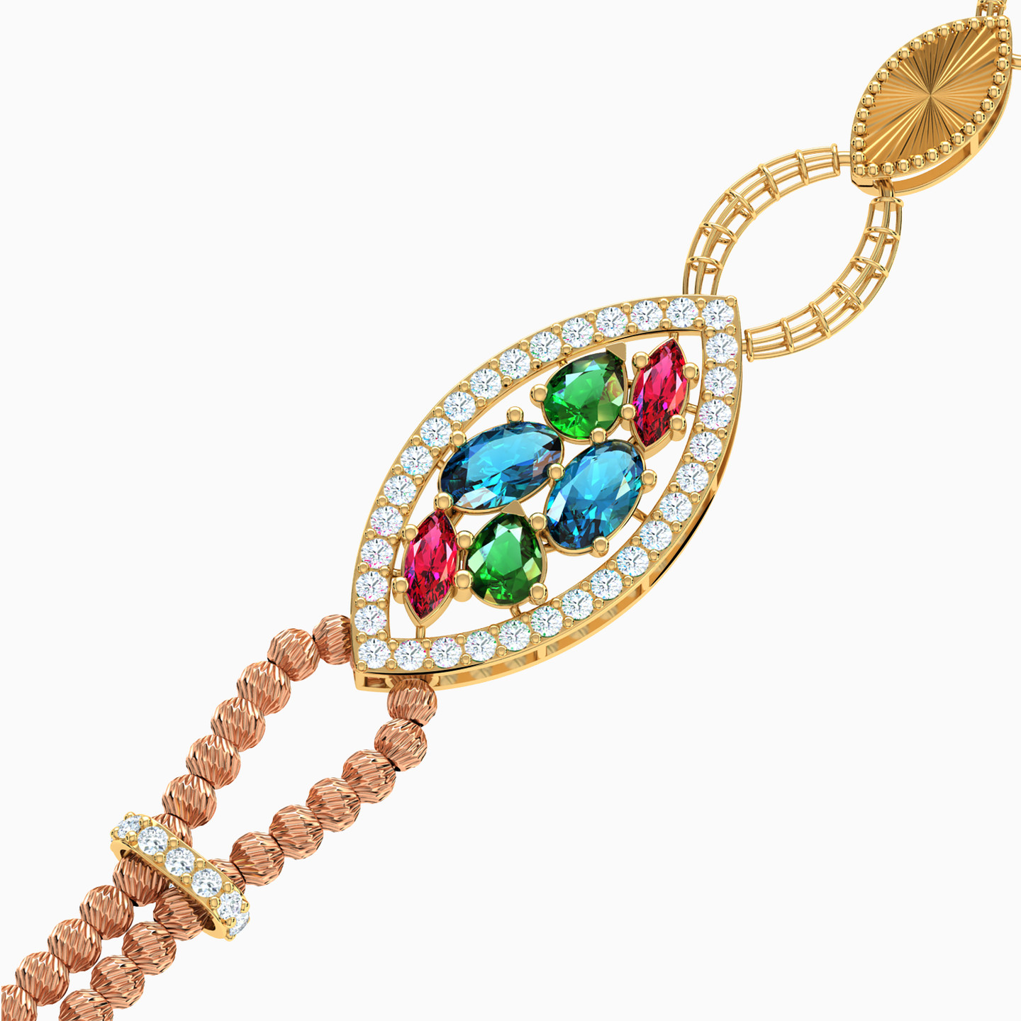 21K Gold Colored Stones Chain Bracelet - 2