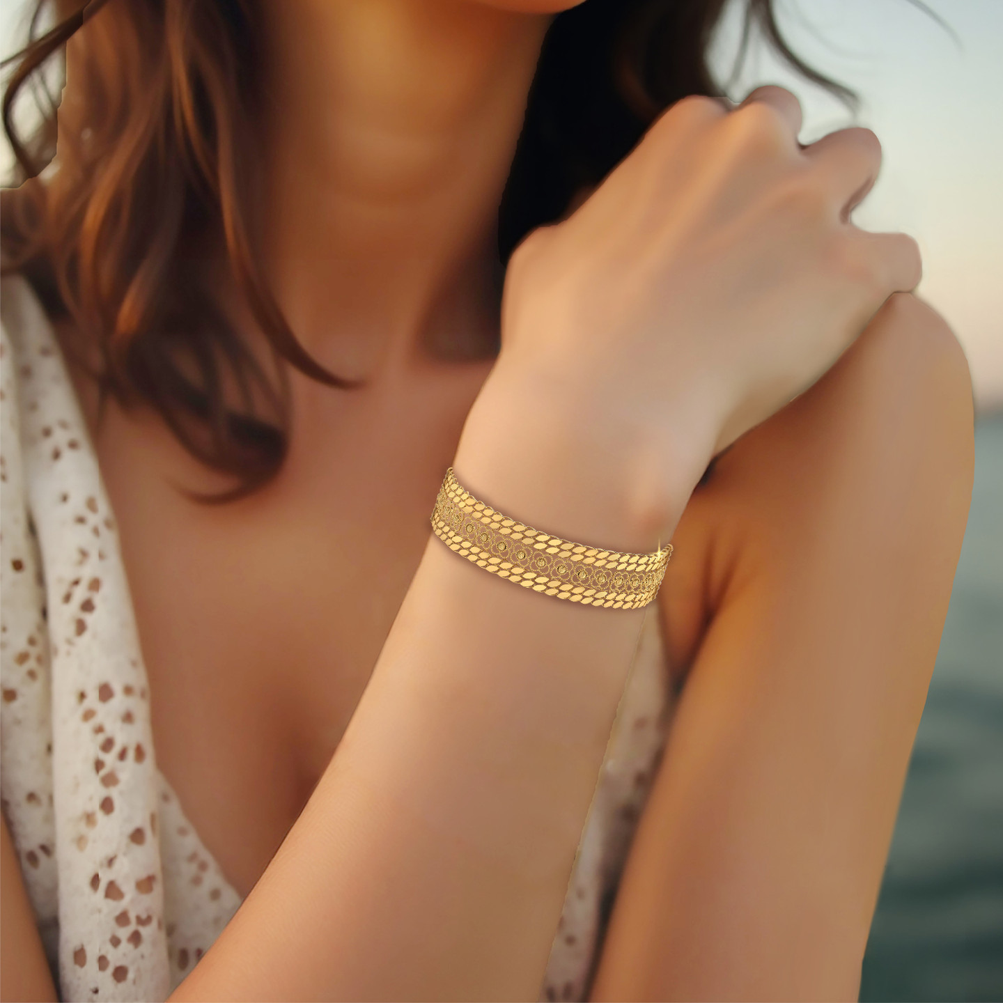 أسورة بسلسلة ذهب منقوشة عيار 21 قيراط - 4 أسورة بسلسلة ذهب منقوشة عيار 21 قيراط - 4