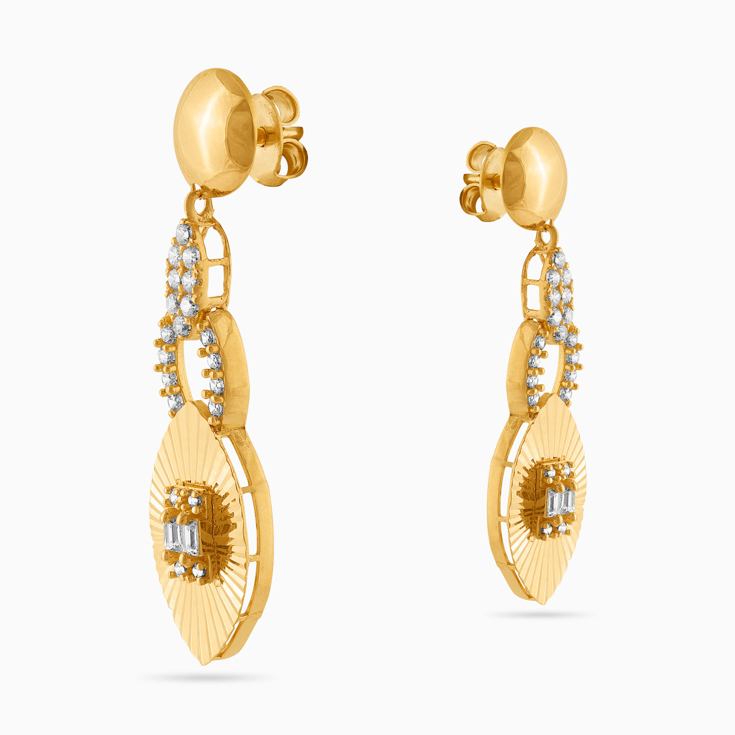 18K Gold Cubic Zirconia Drop Earrings - 3