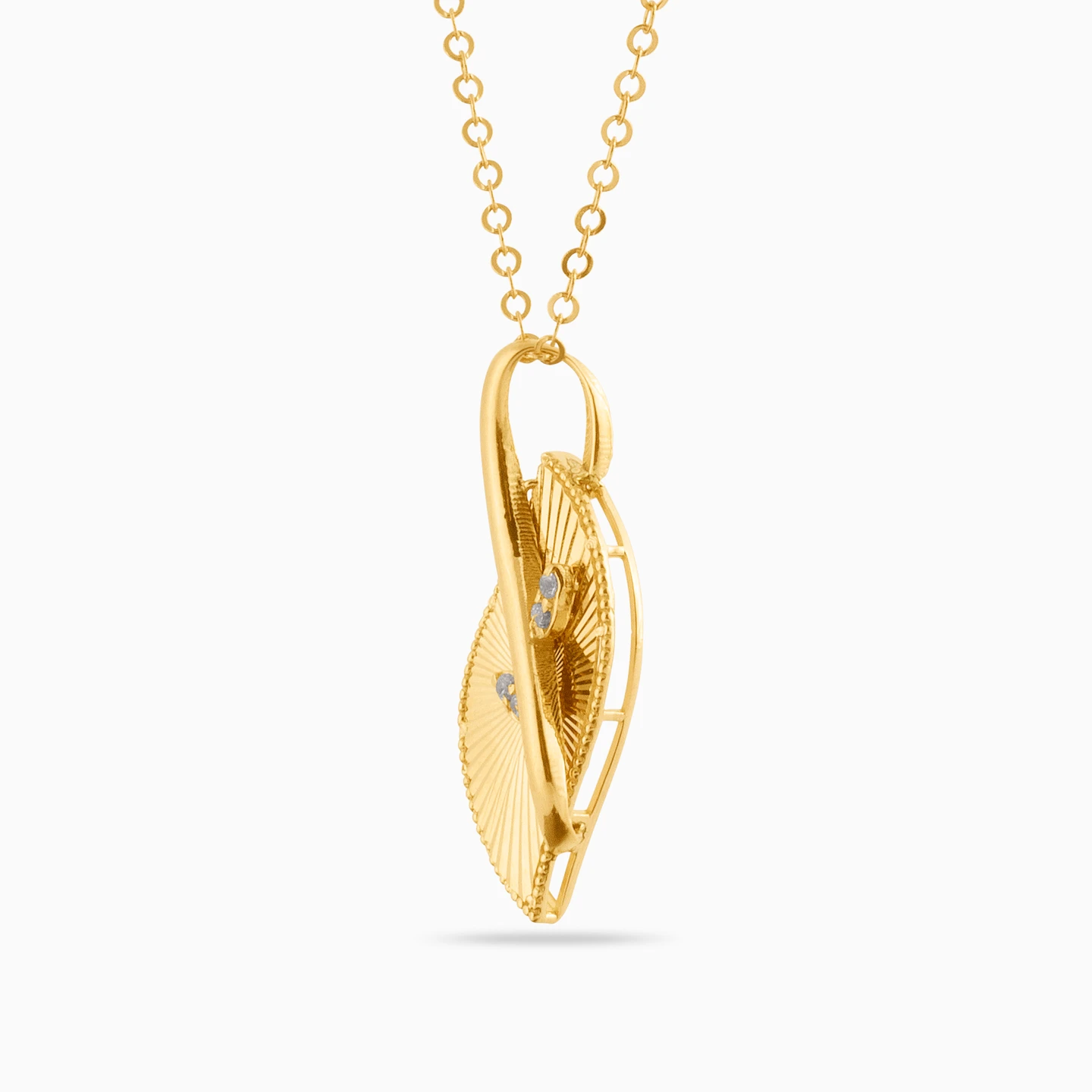 Leaf Cubic Zirconia Necklace in 21K Gold - 2 Leaf Cubic Zirconia Necklace in 21K Gold - 2