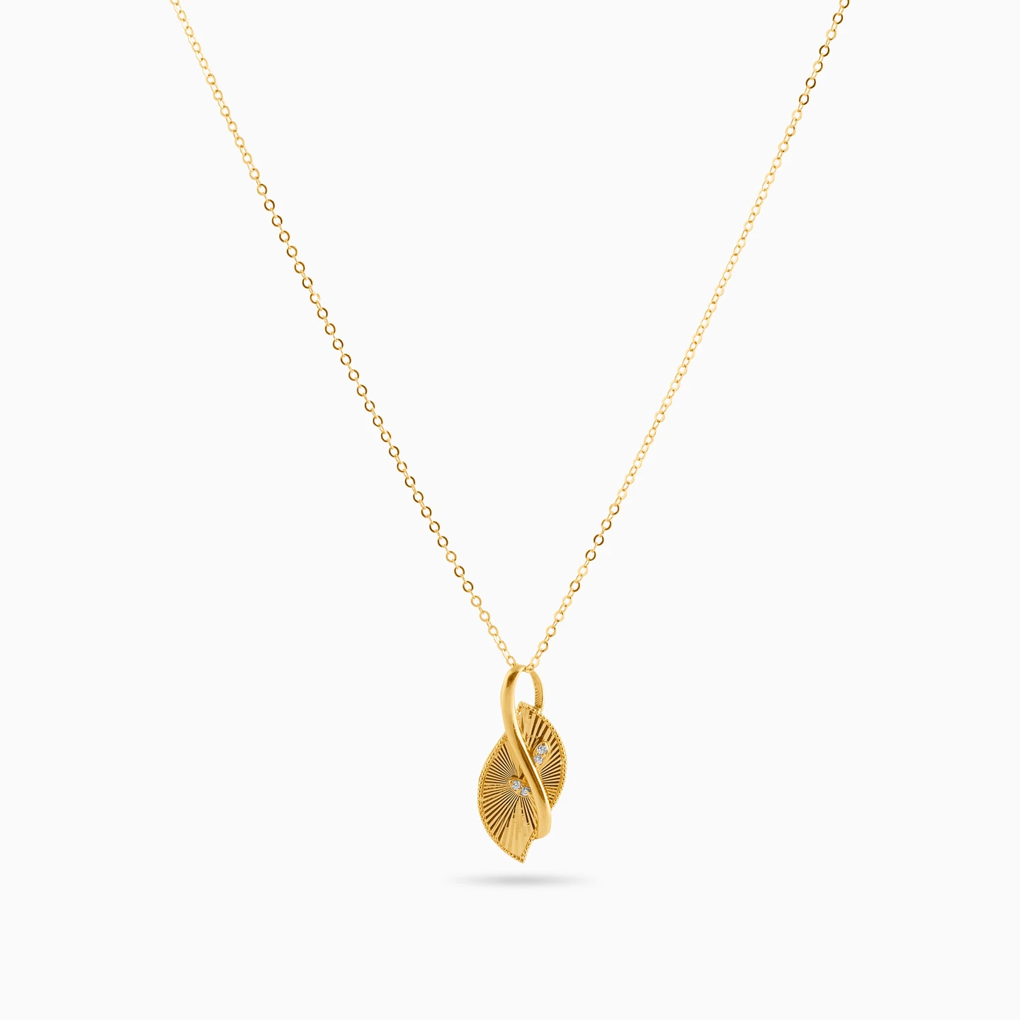 Leaf Cubic Zirconia Necklace in 21K Gold - 3 Leaf Cubic Zirconia Necklace in 21K Gold - 3