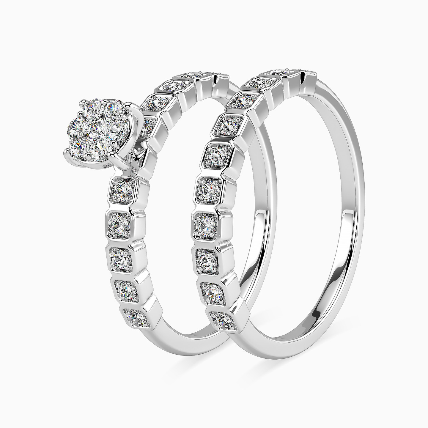 18K Gold Diamond Twin Rings