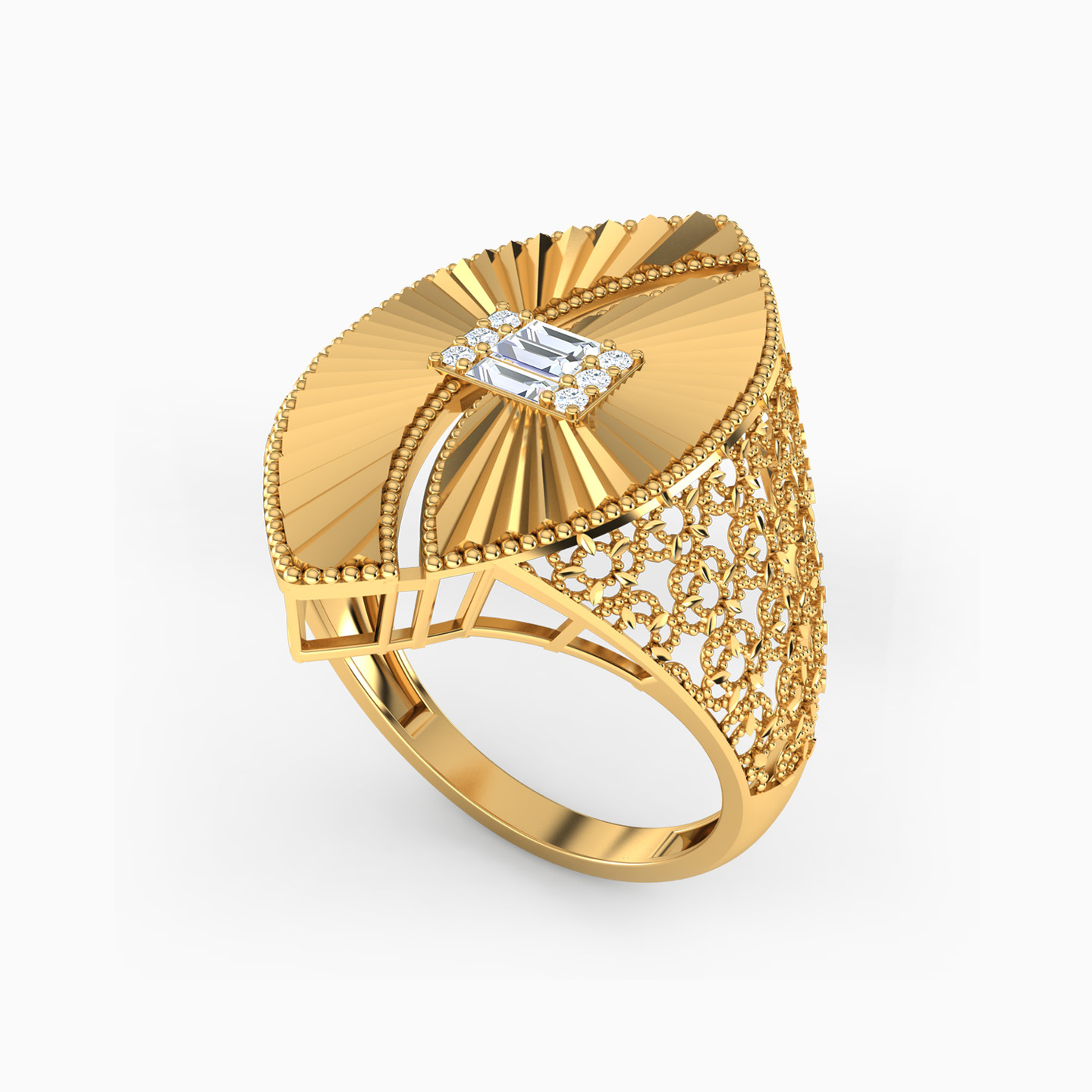 خاتم ذهب ماركيز عيار 21 قيراط مزين بأحجار الزركون - 2 خاتم ذهب ماركيز عيار 21 قيراط مزين بأحجار الزركون - 2