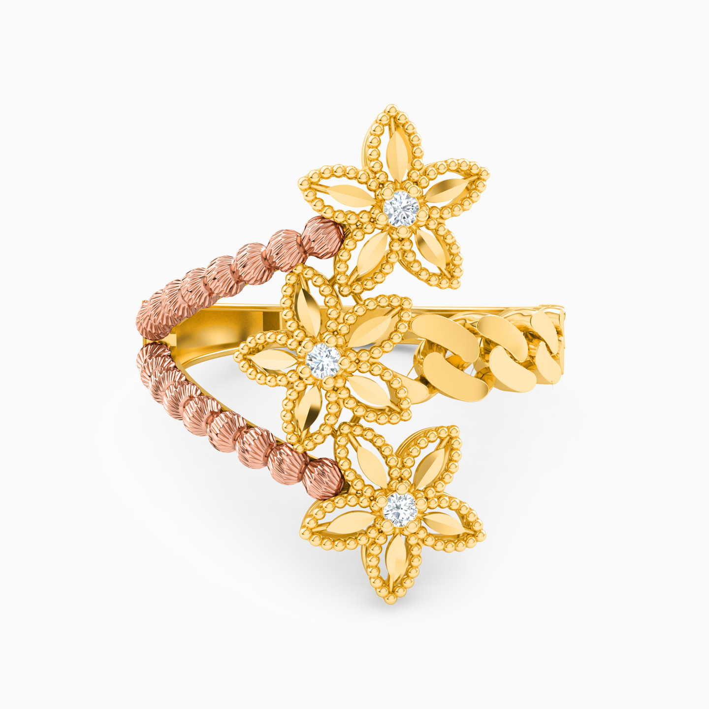 Flower Cubic Zirconia Two-headed Ring in 21K Gold