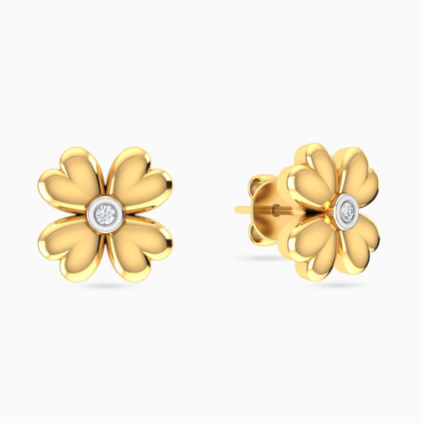 18K Gold Diamond Stud Earrings - 2