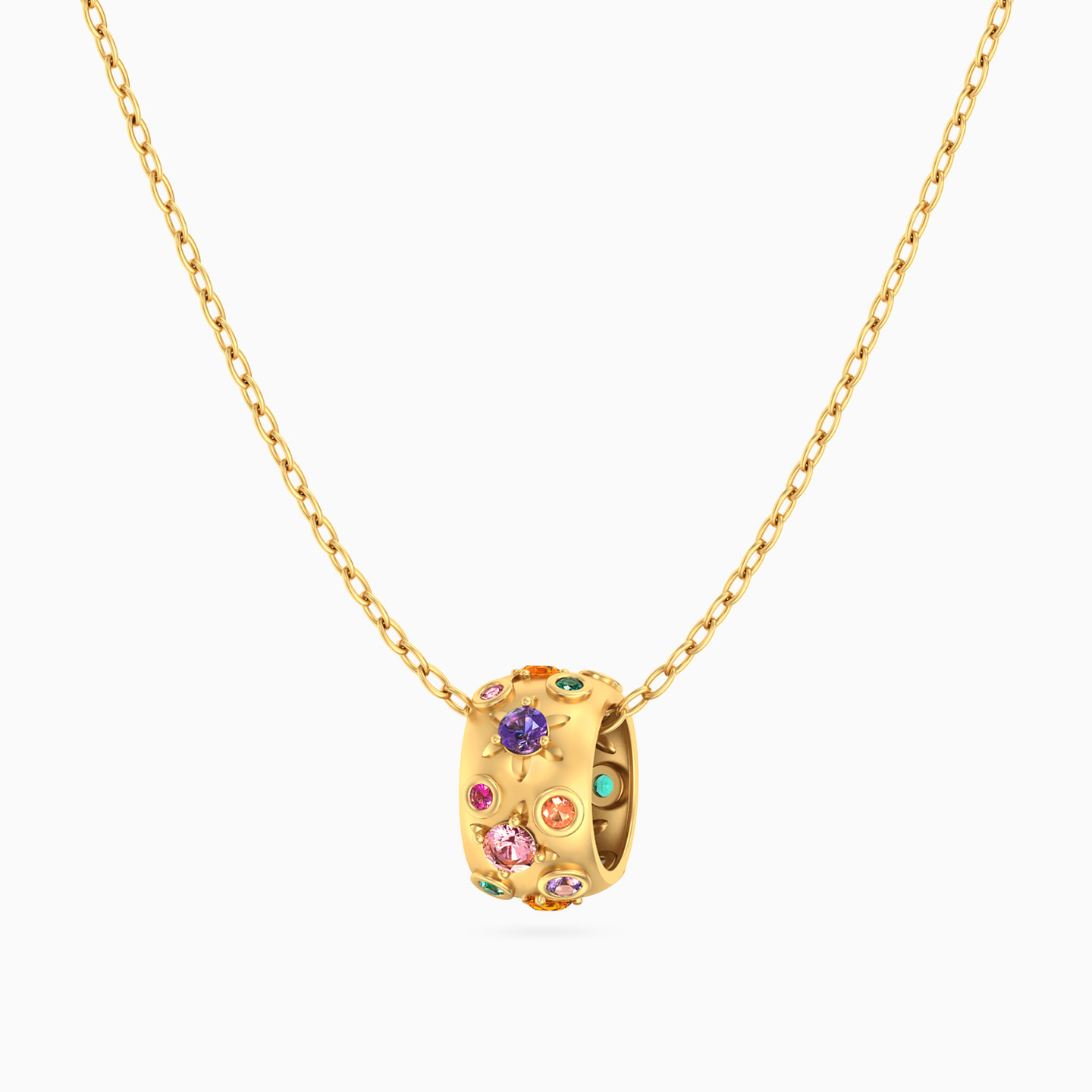 18K Gold Colored Stones Pendant Necklace