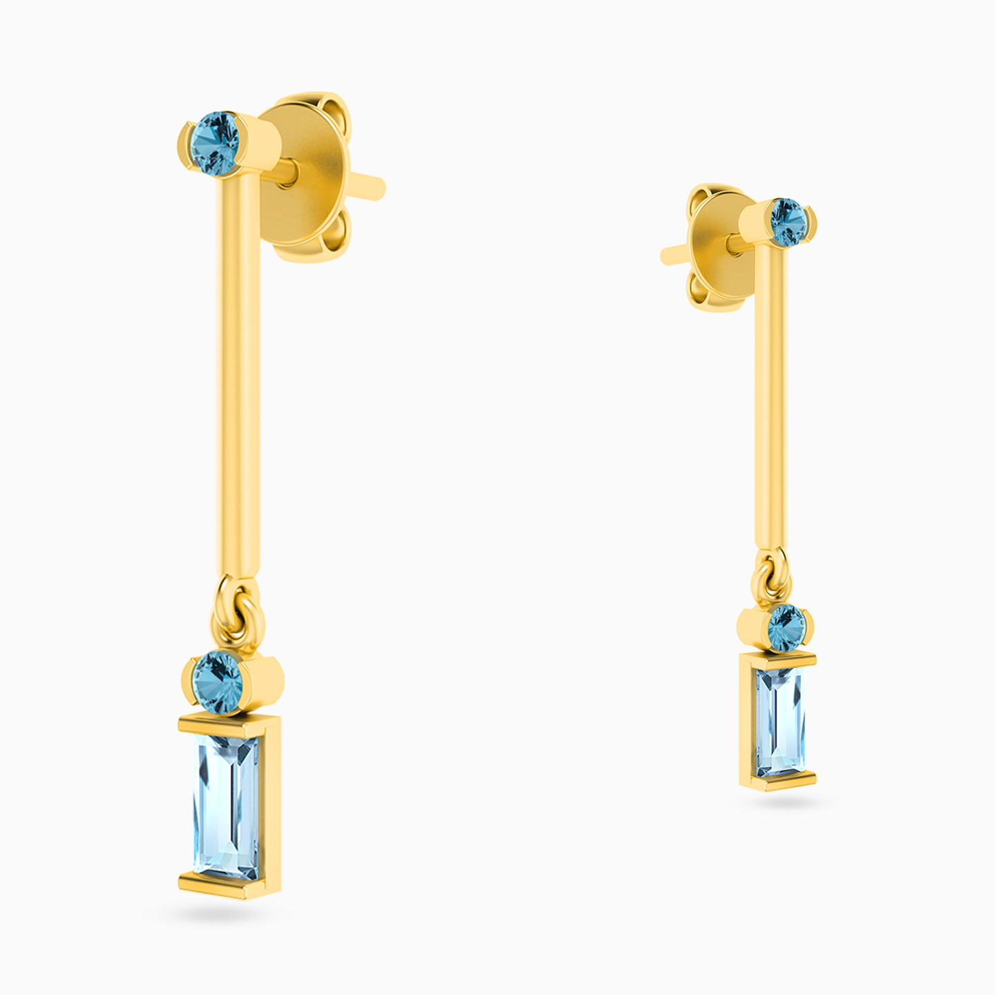 Baguette Colored Stones Drop Earrings in 18K Gold - 3 Baguette Colored Stones Drop Earrings in 18K Gold - 3