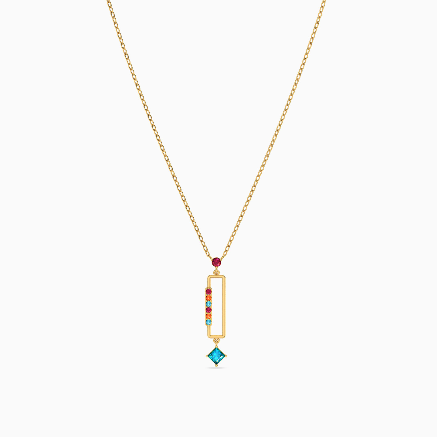 18K Gold Colored Stones Pendant Necklace - 3