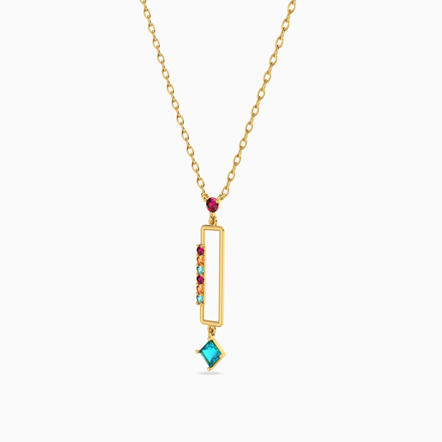 18K Gold Colored Stones Pendant Necklace - 2