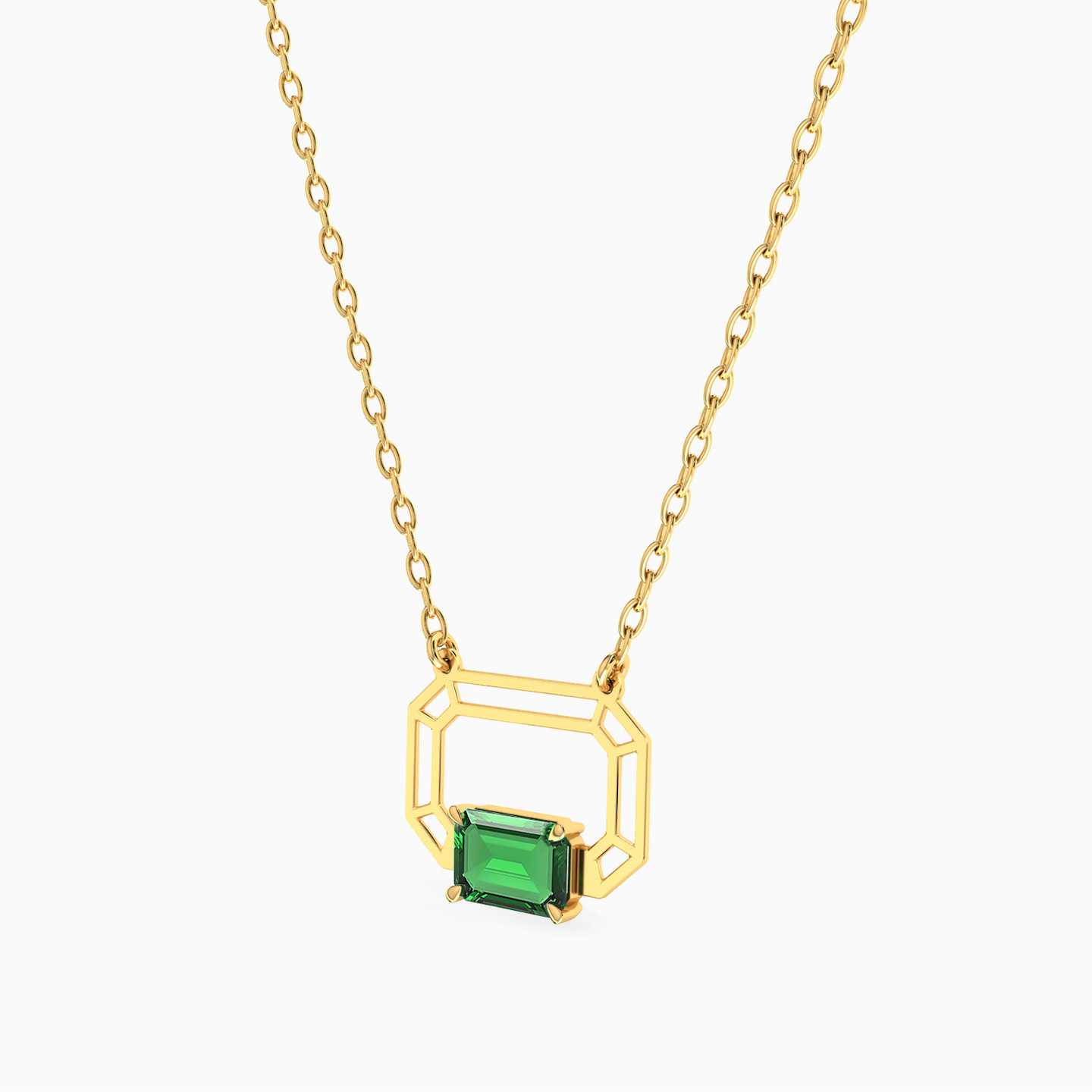 Rectangle Green Stones Necklace in 18K Gold - 2 Rectangle Green Stones Necklace in 18K Gold - 2