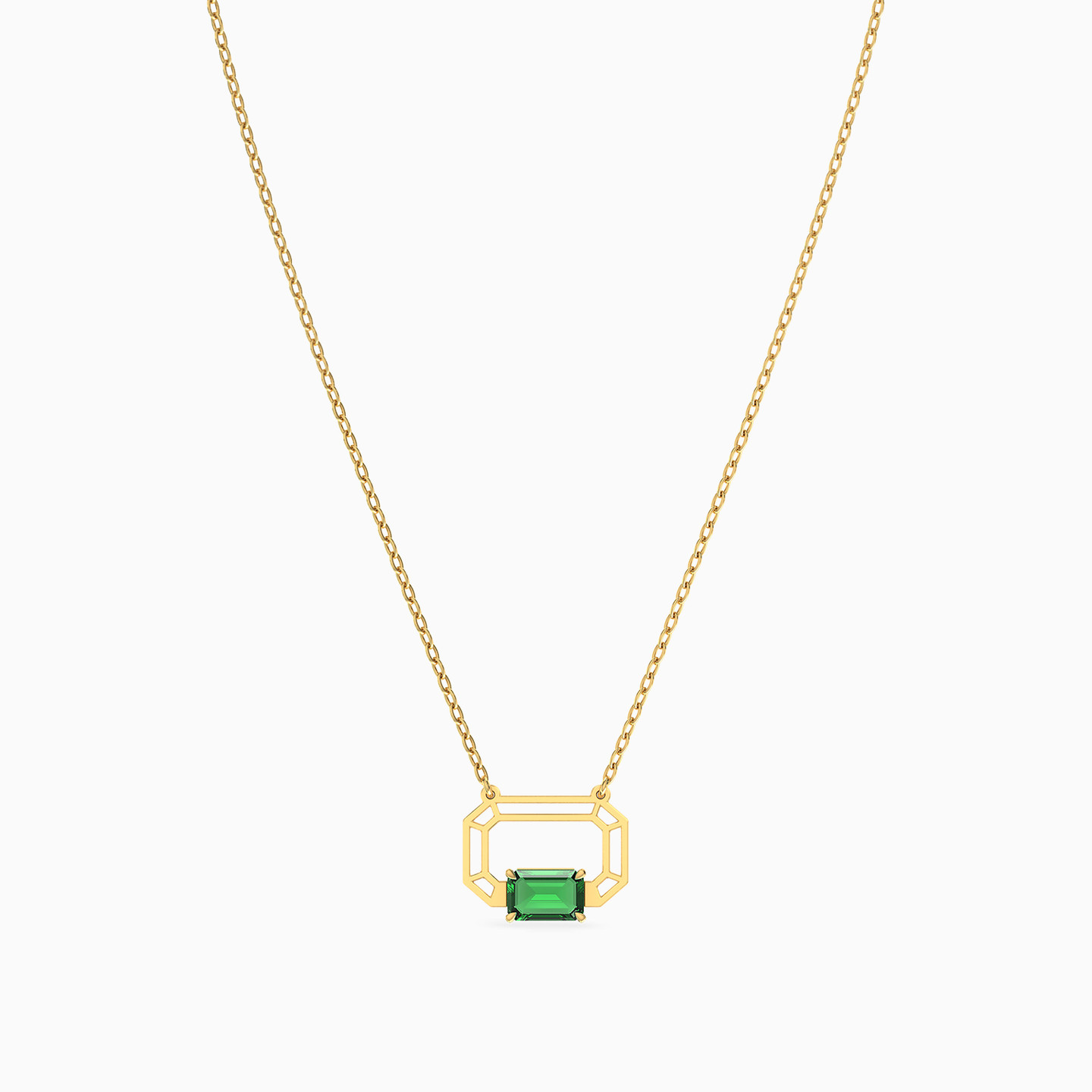 Rectangle Green Stones Necklace in 18K Gold - 3 Rectangle Green Stones Necklace in 18K Gold - 3