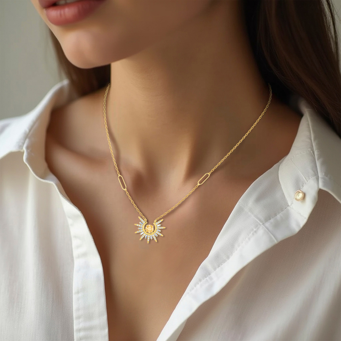 Sun Yellow Stone Necklace in 18K Gold - 4 Sun Yellow Stone Necklace in 18K Gold - 4
