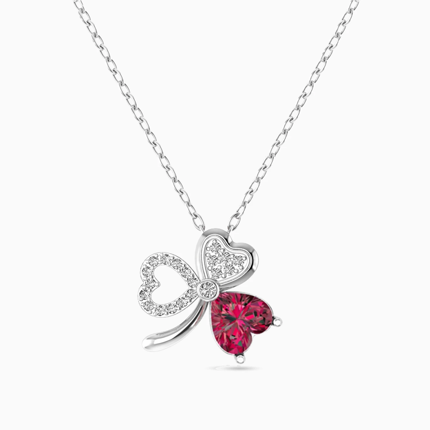 Three Petal Flower Diamond & Red Stone Necklace in 18K Gold Three Petal Flower Diamond & Red Stone Necklace in 18K Gold