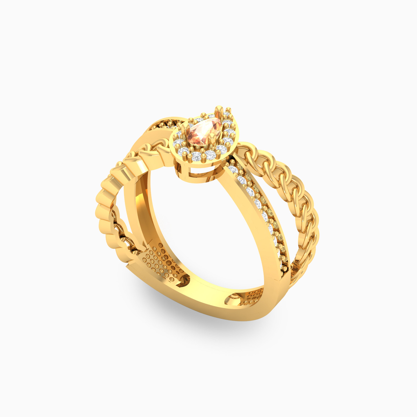 18K Gold Colored Stones Statement Ring - 2