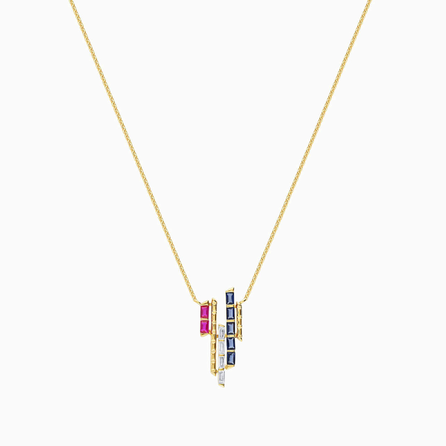 Multi-shaped Colored Stones Pendant with 18K Gold Chain - 2