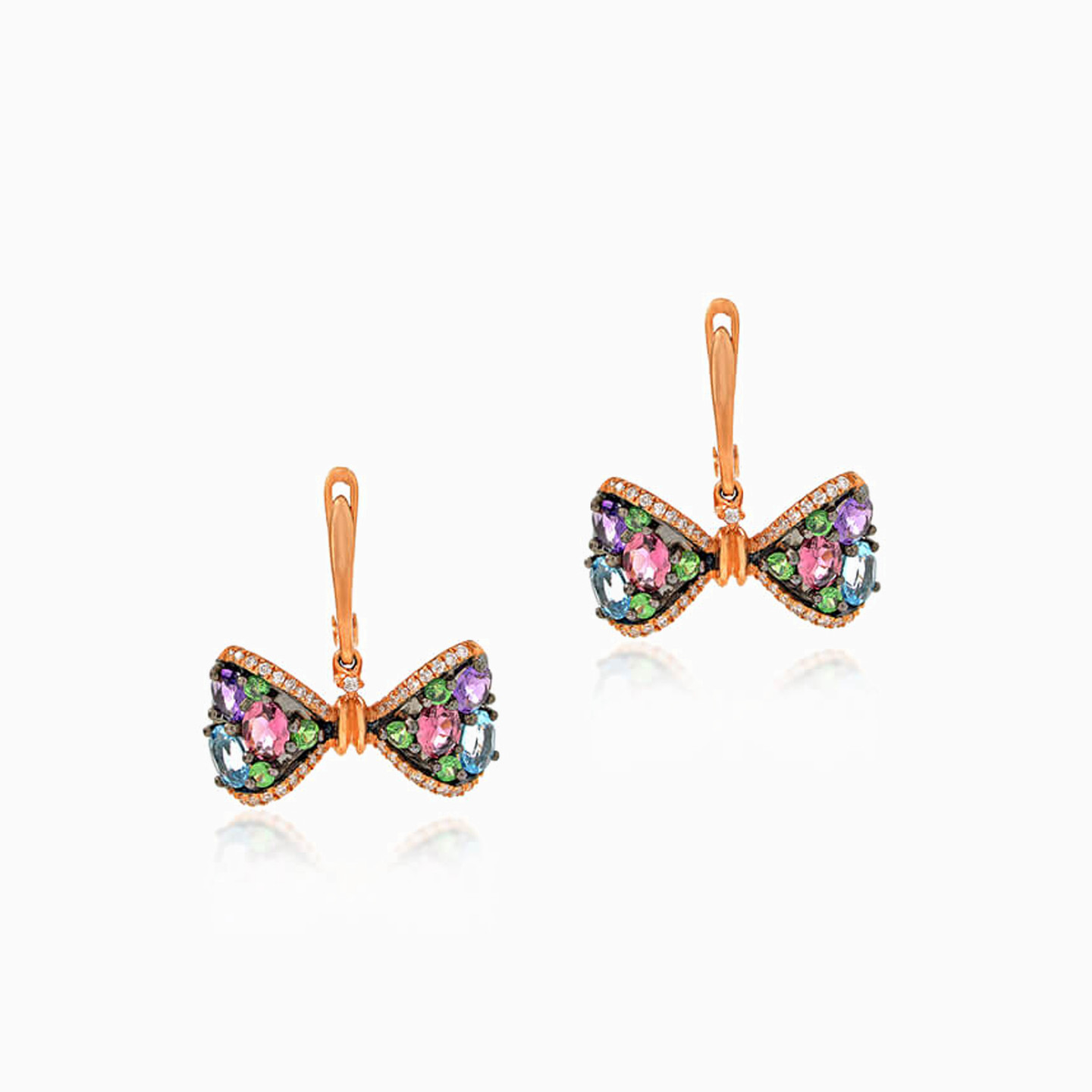 Bow Diamond & Colored Stones Drop Earrings in 18K Gold Bow Diamond & Colored Stones Drop Earrings in 18K Gold