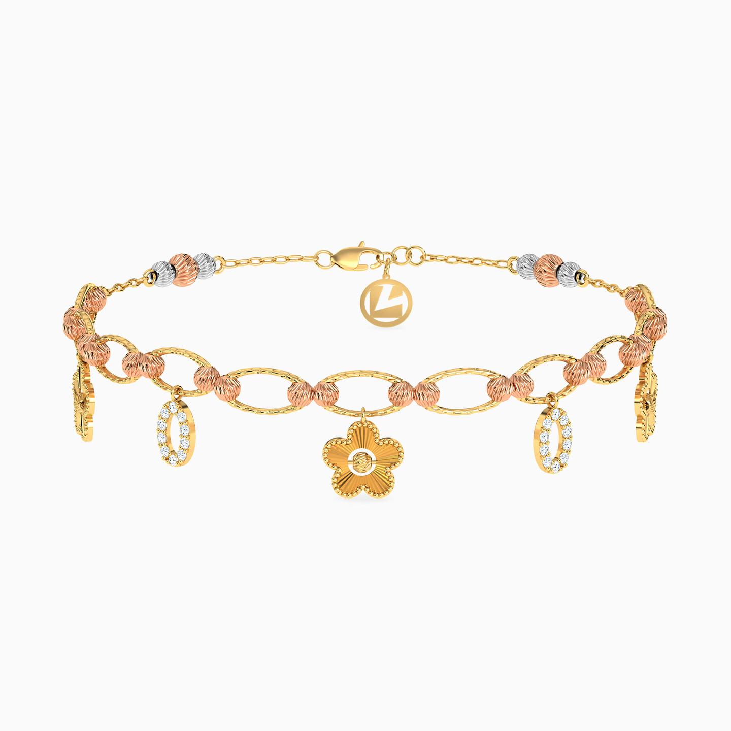 Flower Cubic Zirconia Chain Bracelet in 21K Gold Flower Cubic Zirconia Chain Bracelet in 21K Gold