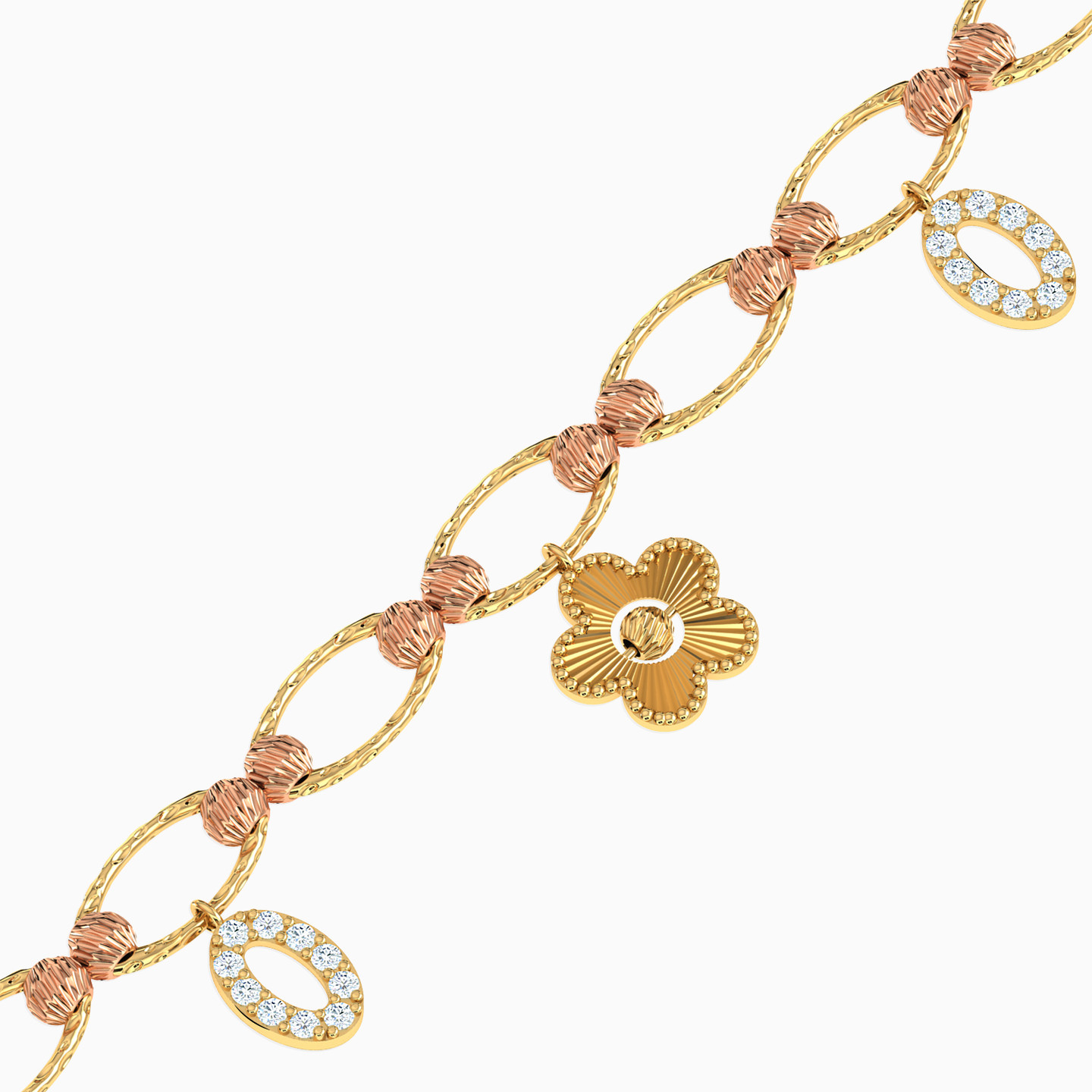 Flower Cubic Zirconia Chain Bracelet in 21K Gold - 2 Flower Cubic Zirconia Chain Bracelet in 21K Gold - 2
