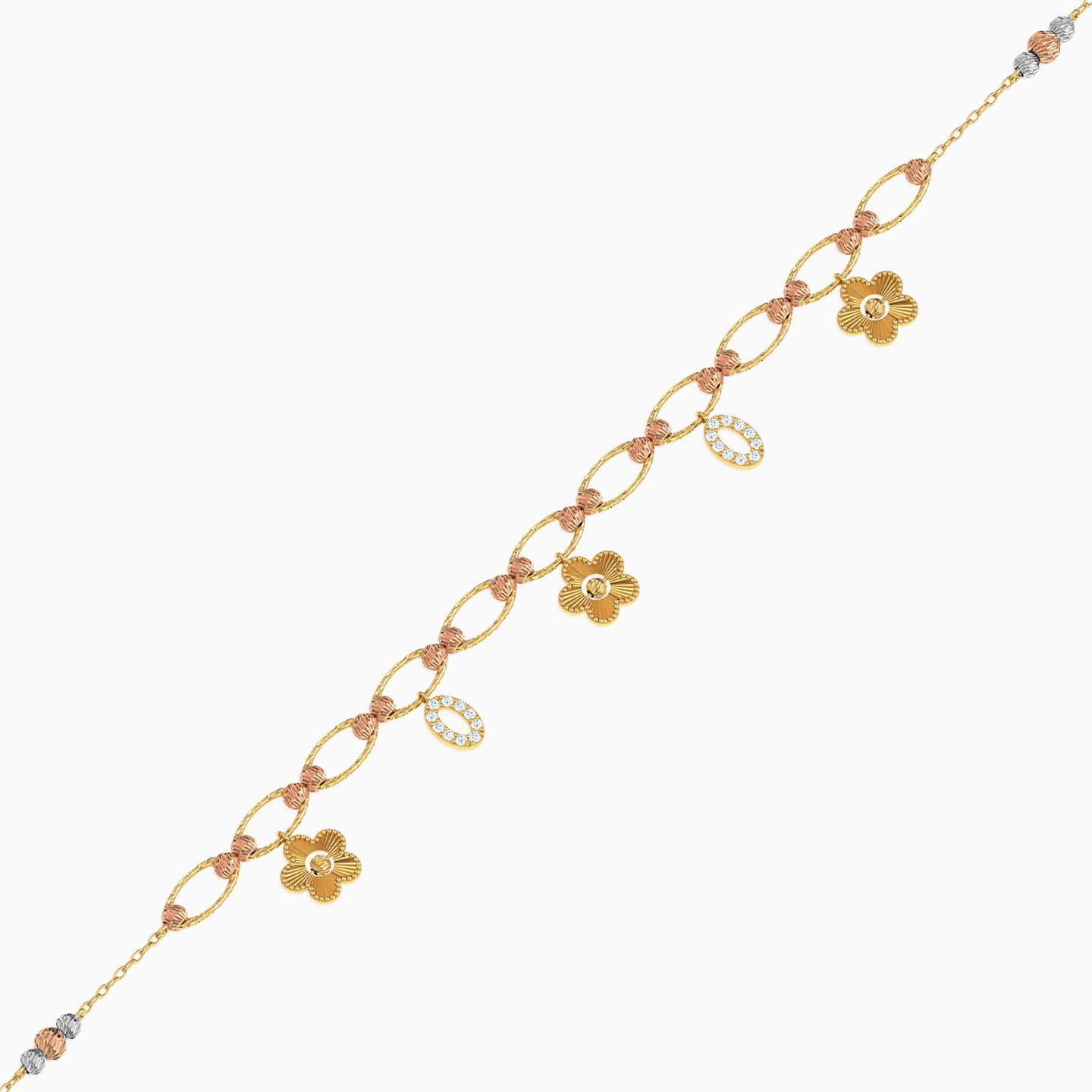 Flower Cubic Zirconia Chain Bracelet in 21K Gold - 3 Flower Cubic Zirconia Chain Bracelet in 21K Gold - 3