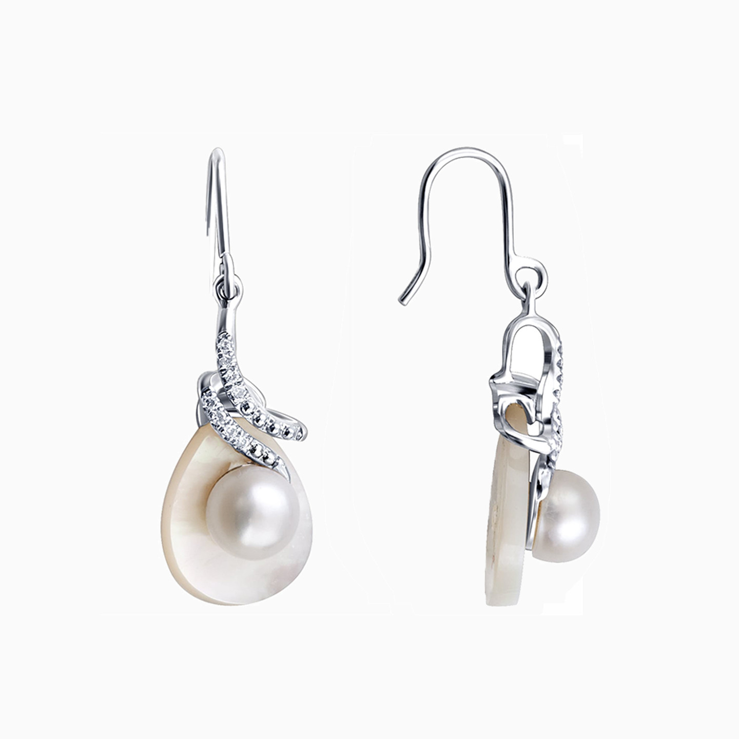Pear Diamond & Pearl Drop Earrings in 18K Gold - 2 Pear Diamond & Pearl Drop Earrings in 18K Gold - 2