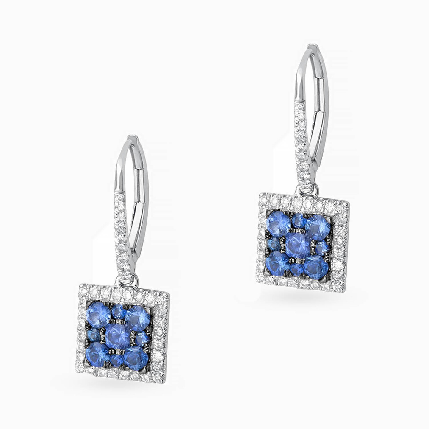 Square Diamond & Colored Stones Drop Earrings in 18K Gold Square Diamond & Colored Stones Drop Earrings in 18K Gold