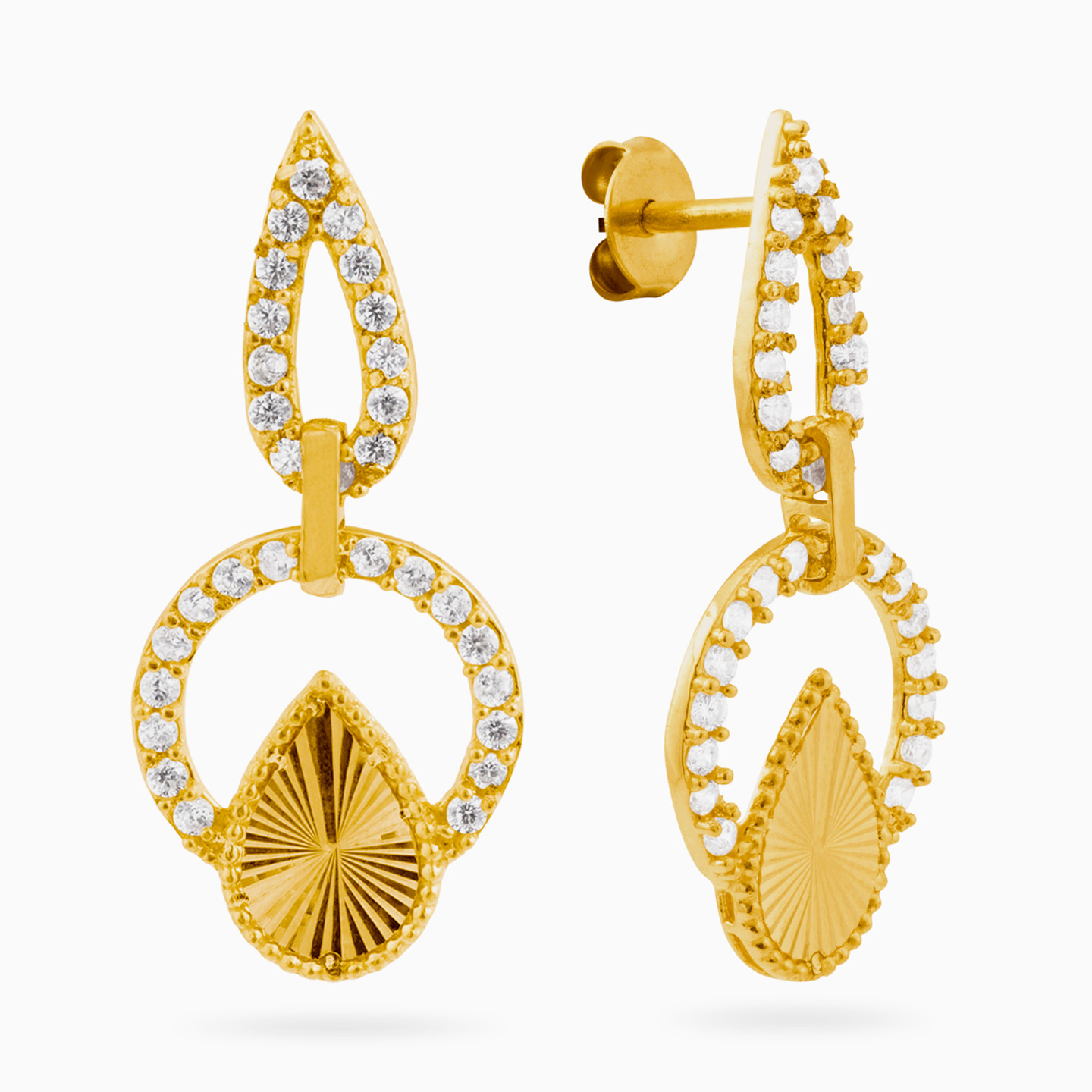 21K Gold Cubic Zirconia Drop Earrings - 2