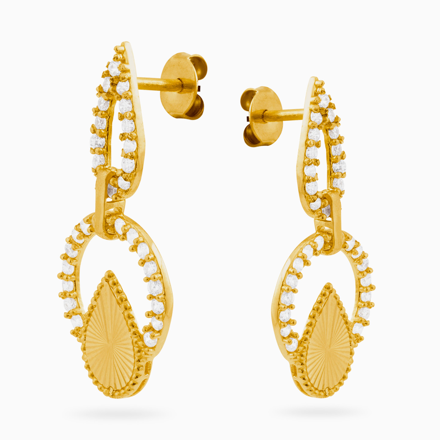 21K Gold Cubic Zirconia Drop Earrings - 3