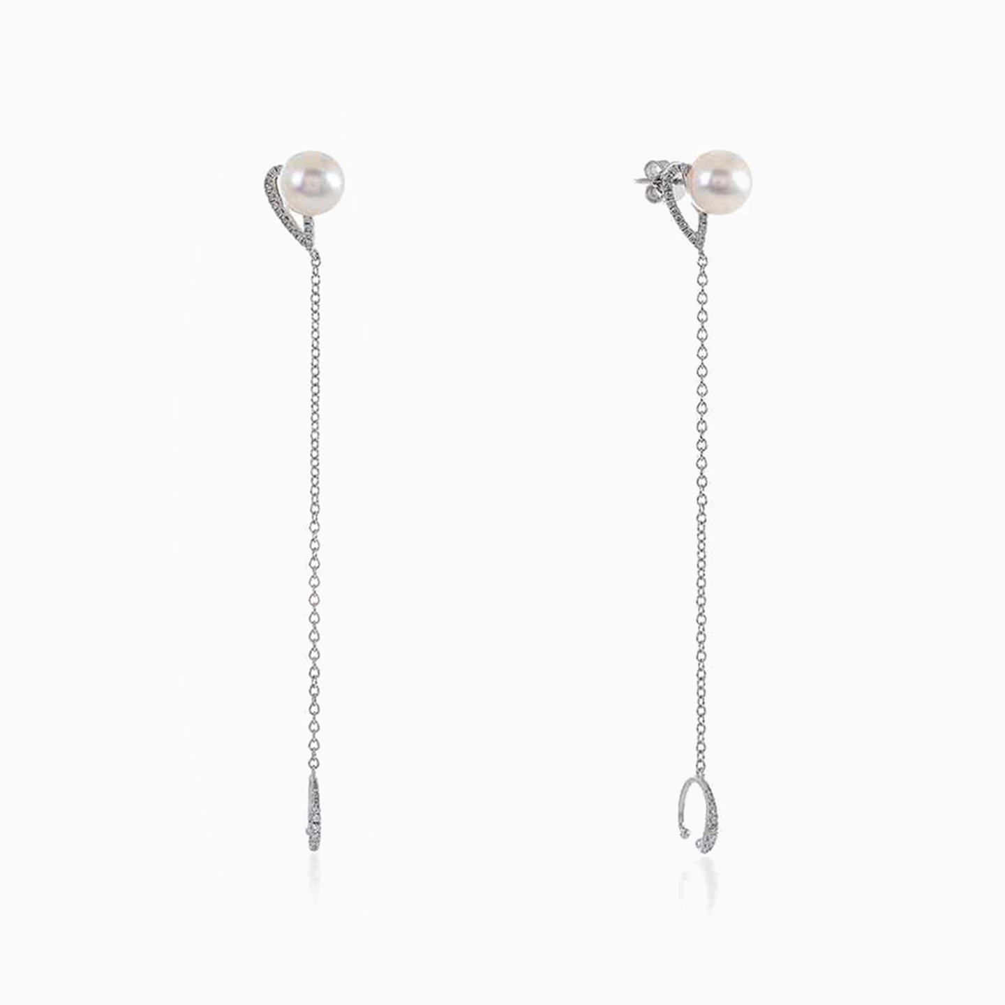 Circle Diamond & Pearl Drop Earrings in 18K Gold - 3 Circle Diamond & Pearl Drop Earrings in 18K Gold - 3