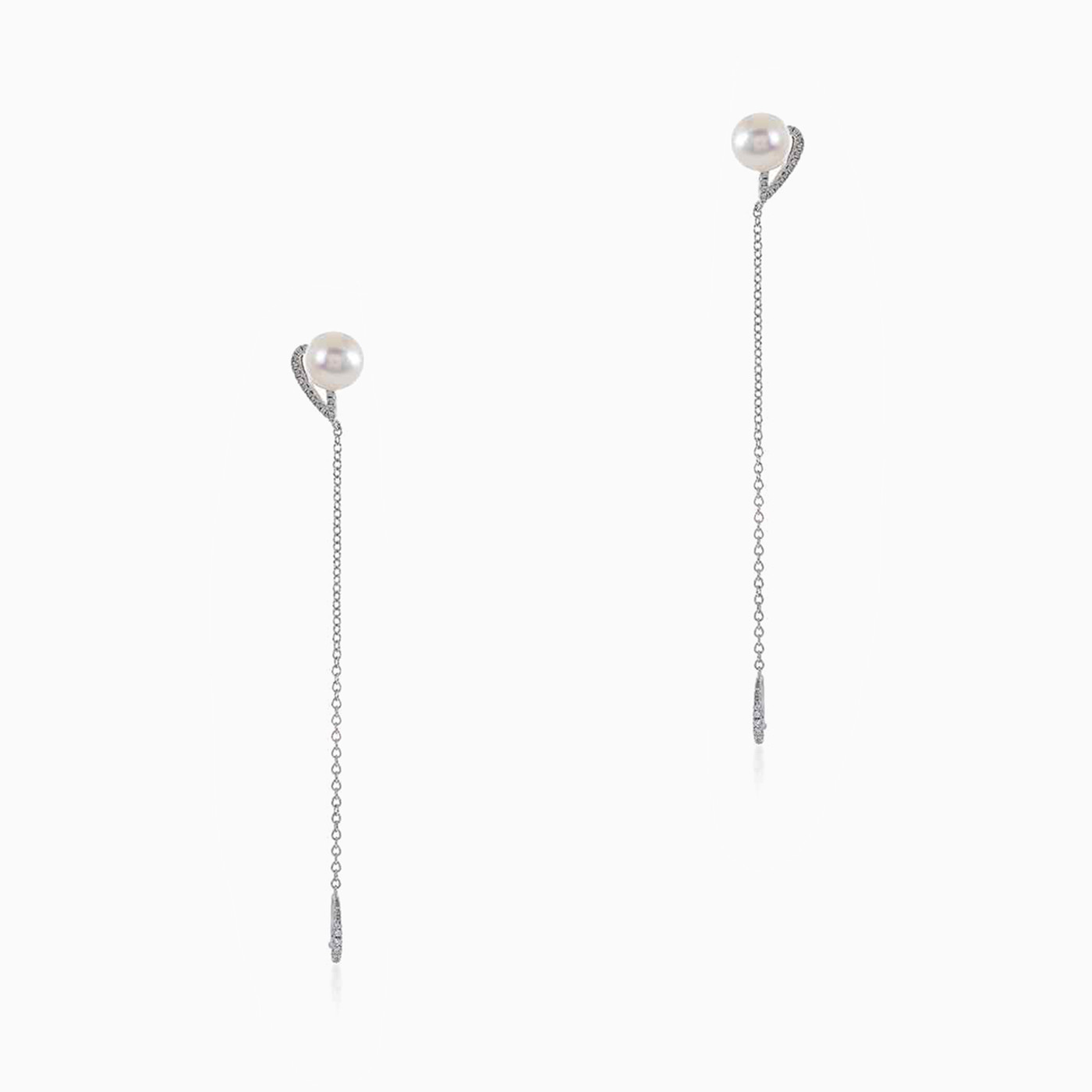 Circle Diamond & Pearl Drop Earrings in 18K Gold - 2 Circle Diamond & Pearl Drop Earrings in 18K Gold - 2