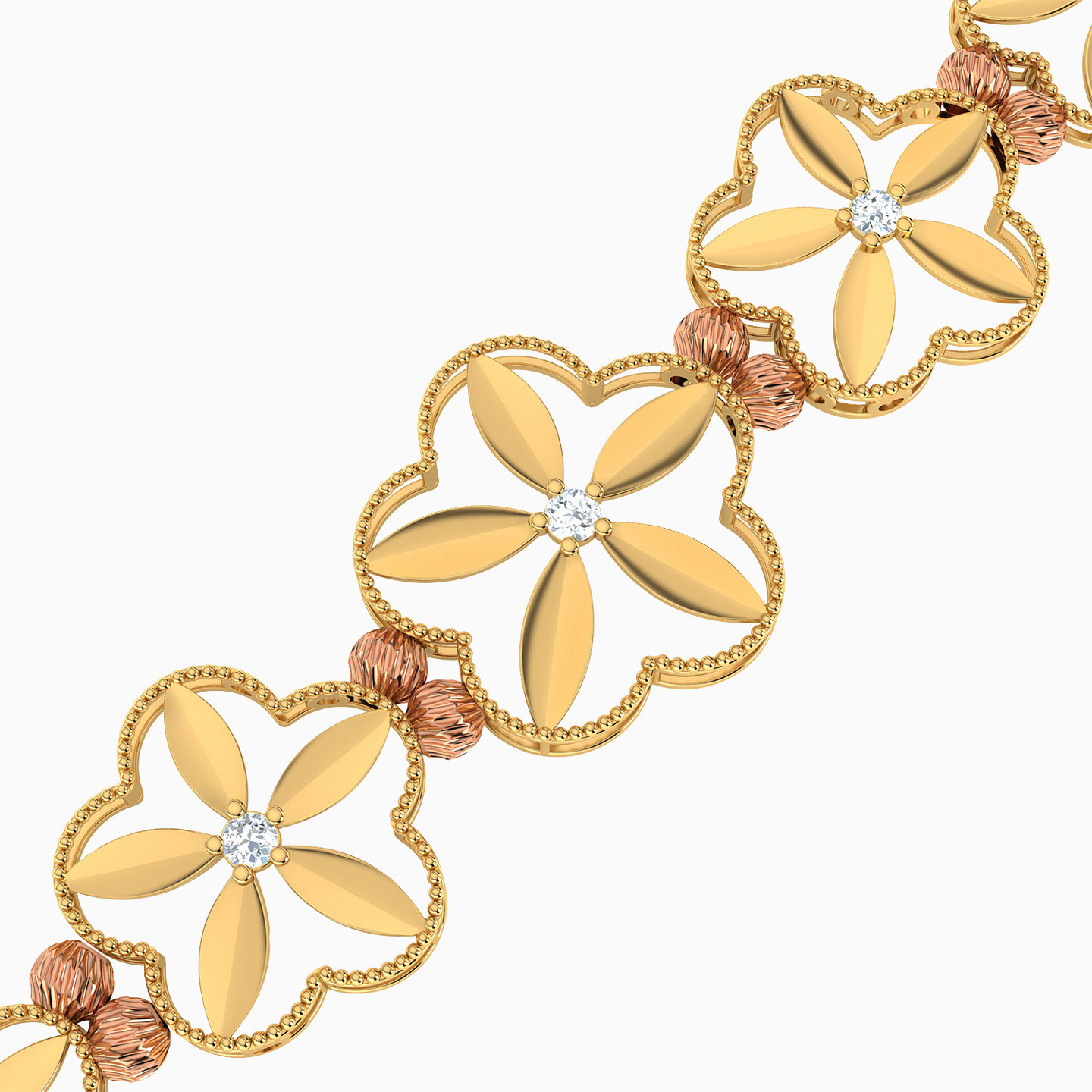 Flower Cubic Zirconia Chain Bracelet in 21K Gold - 2