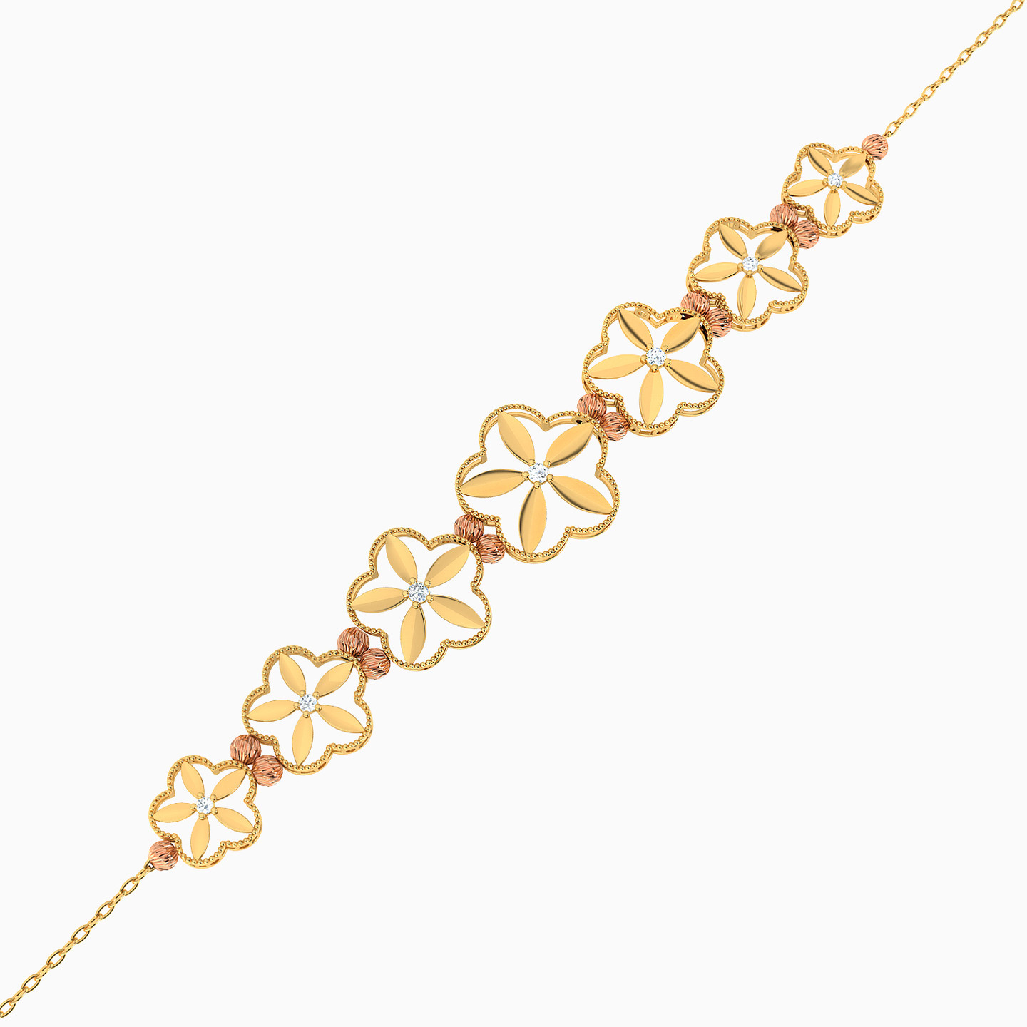 Flower Cubic Zirconia Chain Bracelet in 21K Gold - 3